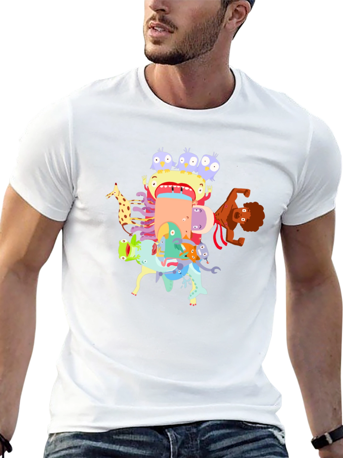 Black Cartoon Creature Stack Black T-Shirt view 13