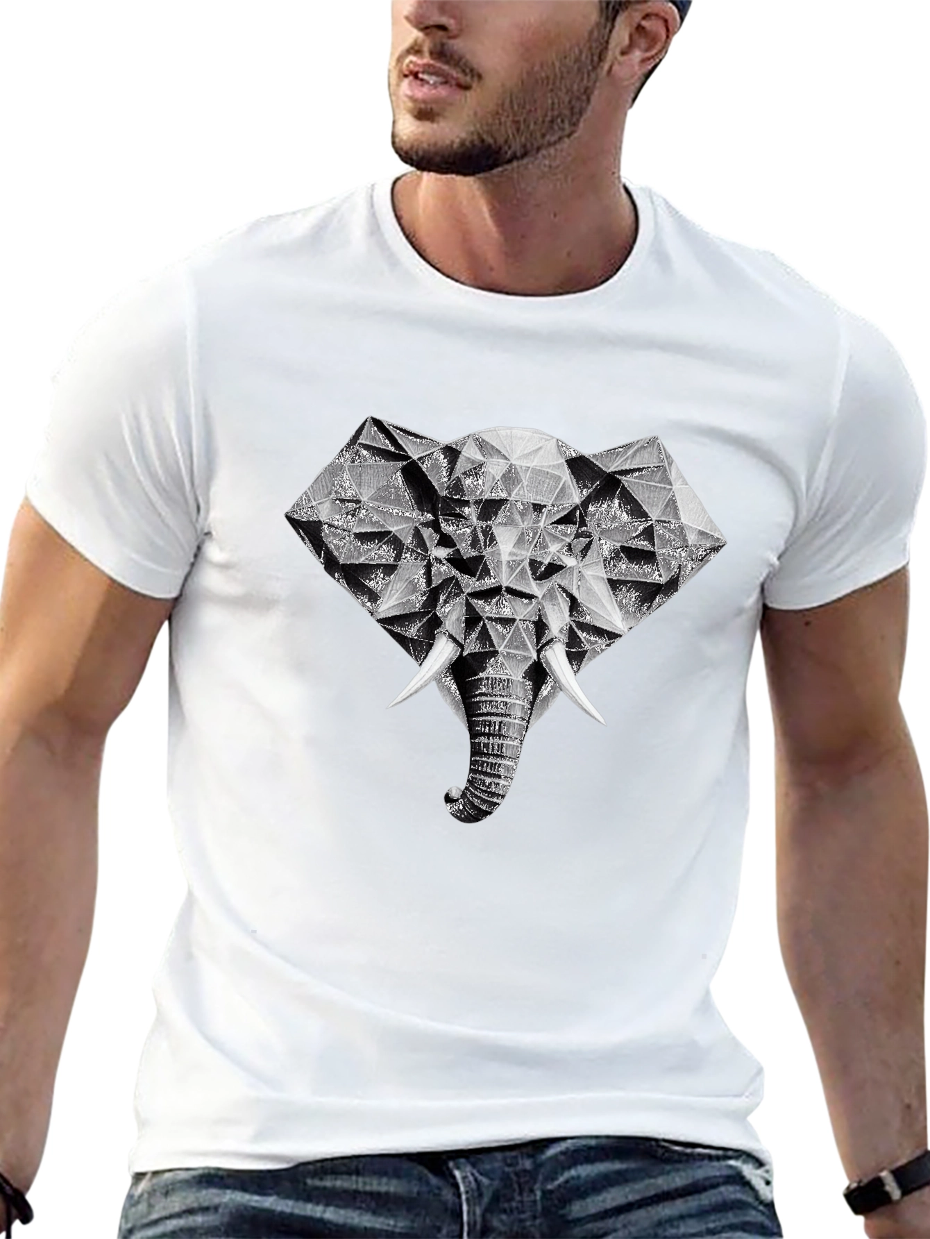 Black Geometric Elephant Graphic Tee - Black view 13