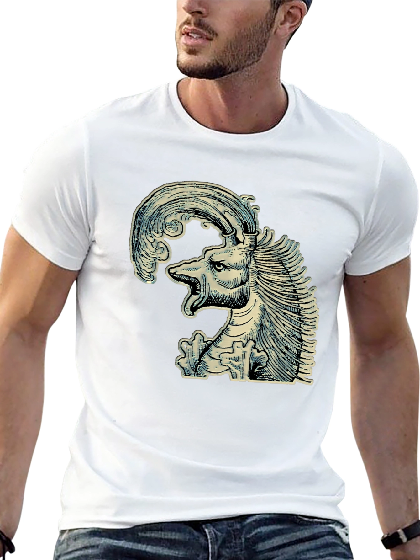 Black Mythical Creature Graphic Tee - Unique Black T-Shirt view 13