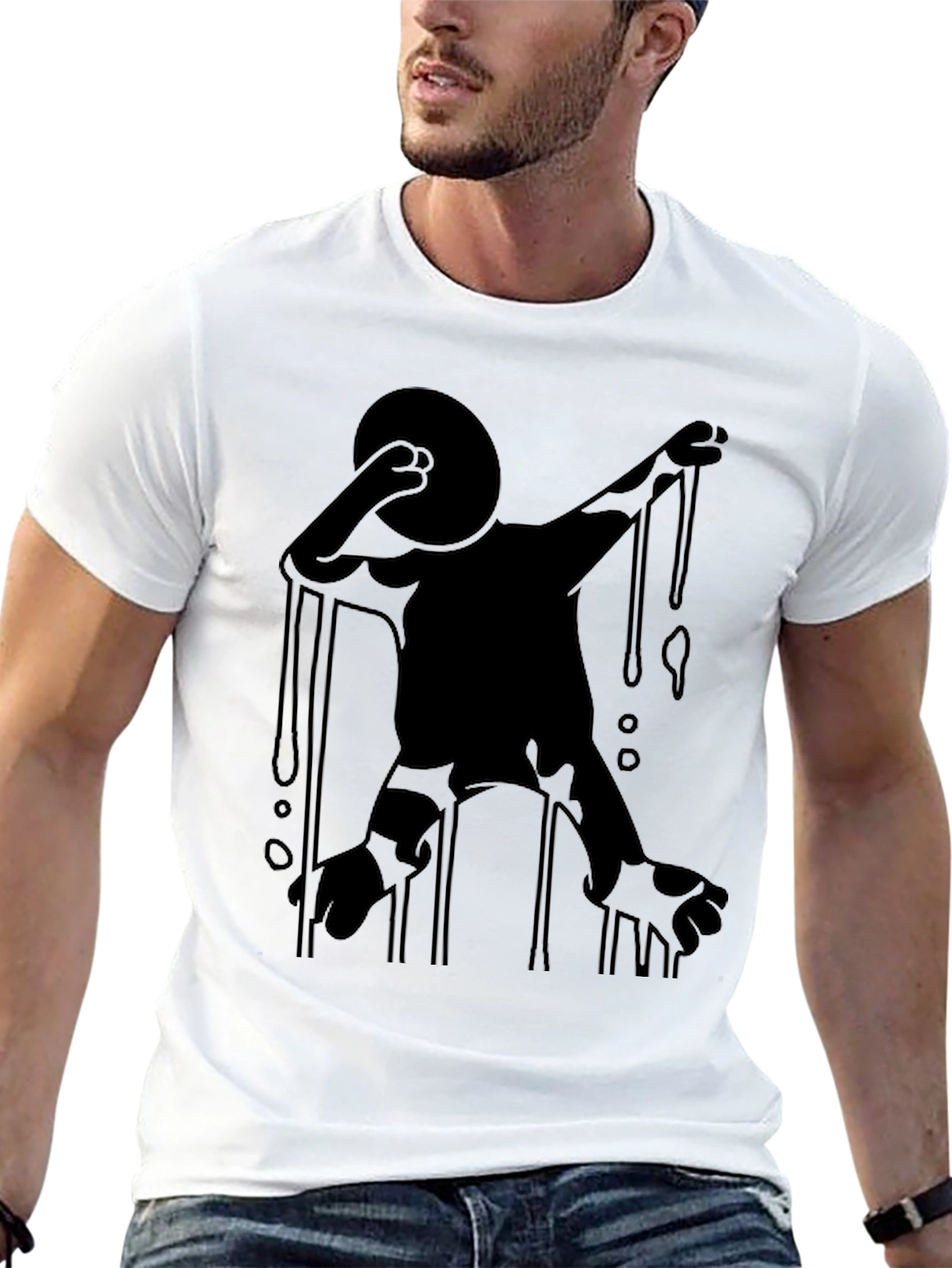 Black Abstract Dripping Figure Black Graphic Tee view 13