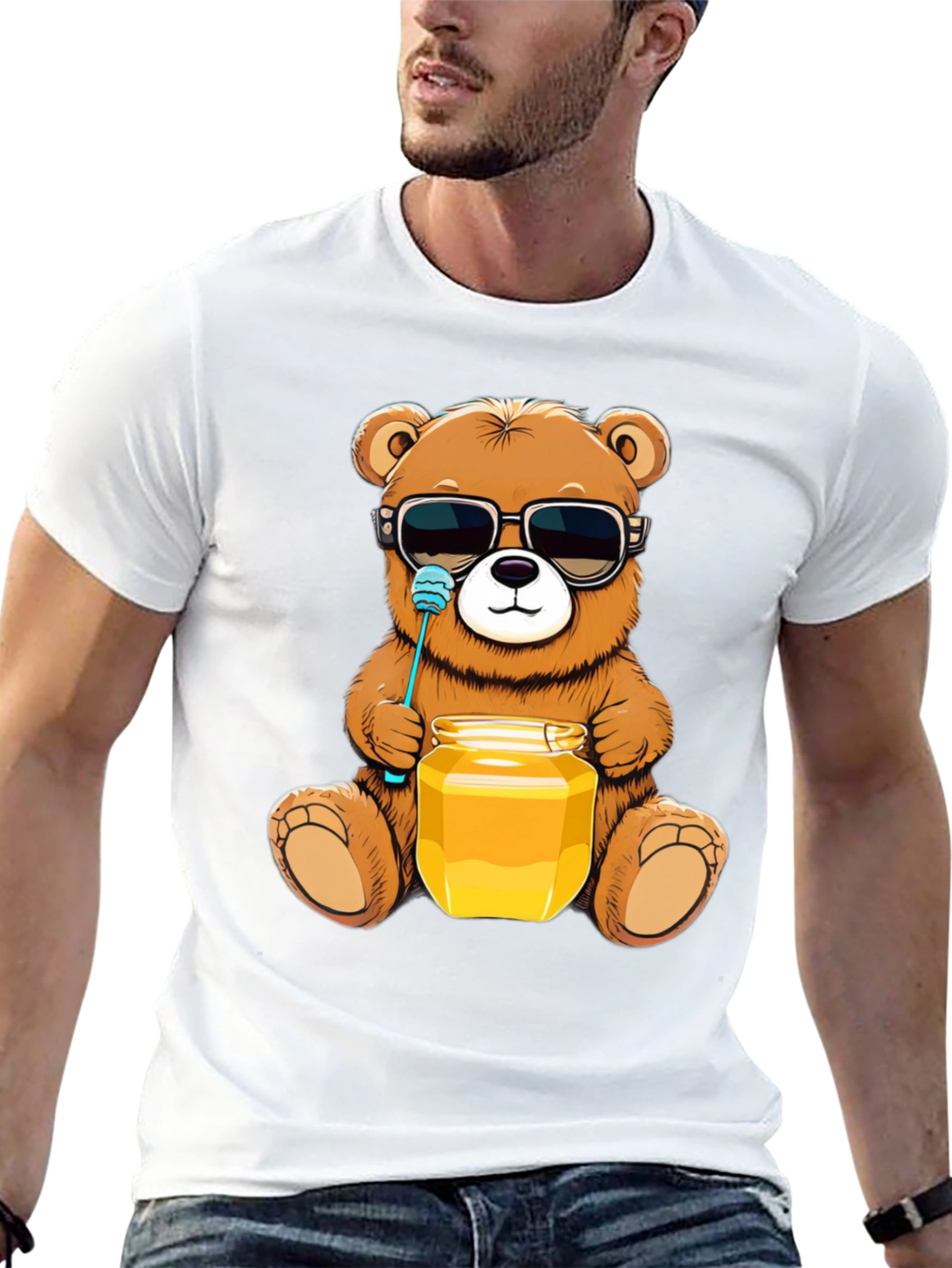 Black Cool Bear with Honey T-Shirt view 13