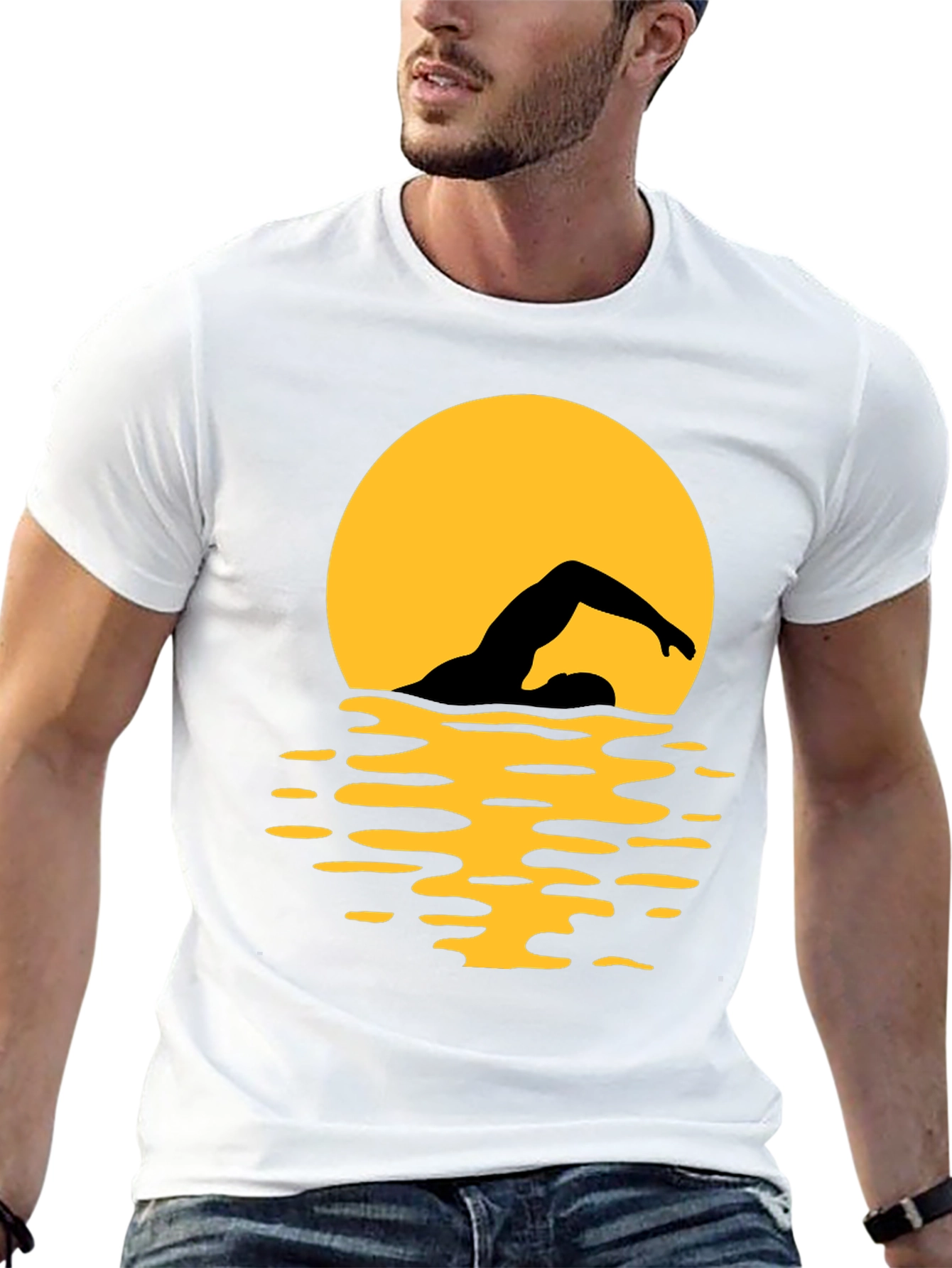 Black Swimmer Silhouette T-Shirt - Black Graphic Tee view 13