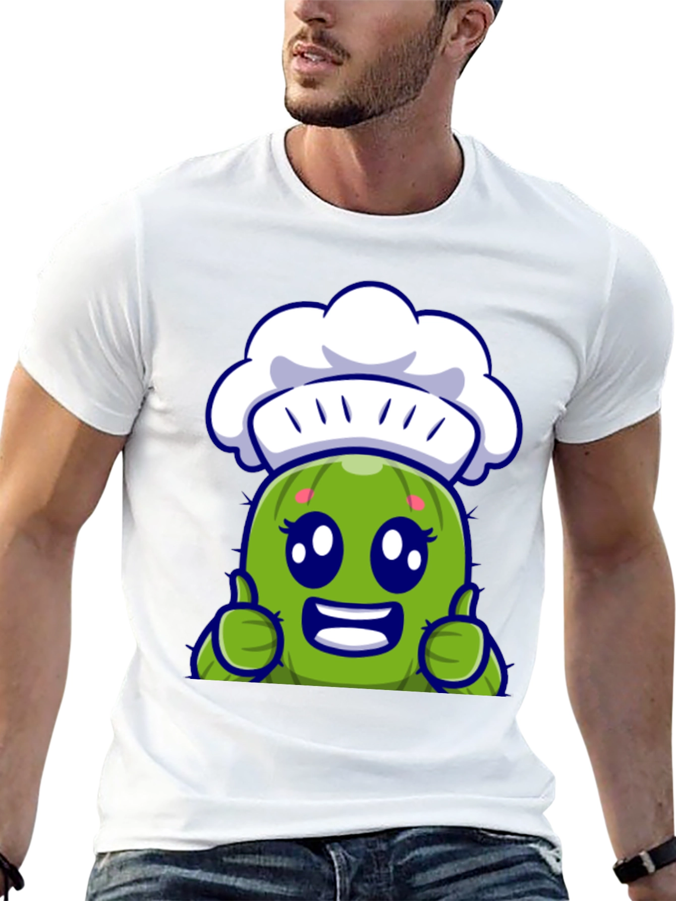 Black Cute Chef Cactus Cartoon Graphic Tee view 13