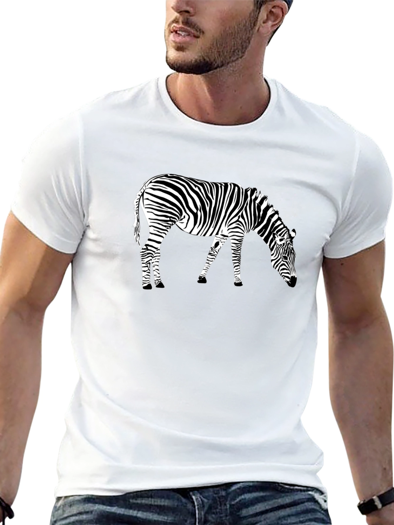Black Zebra Print Black T-Shirt, Animal Graphic Tee view 13