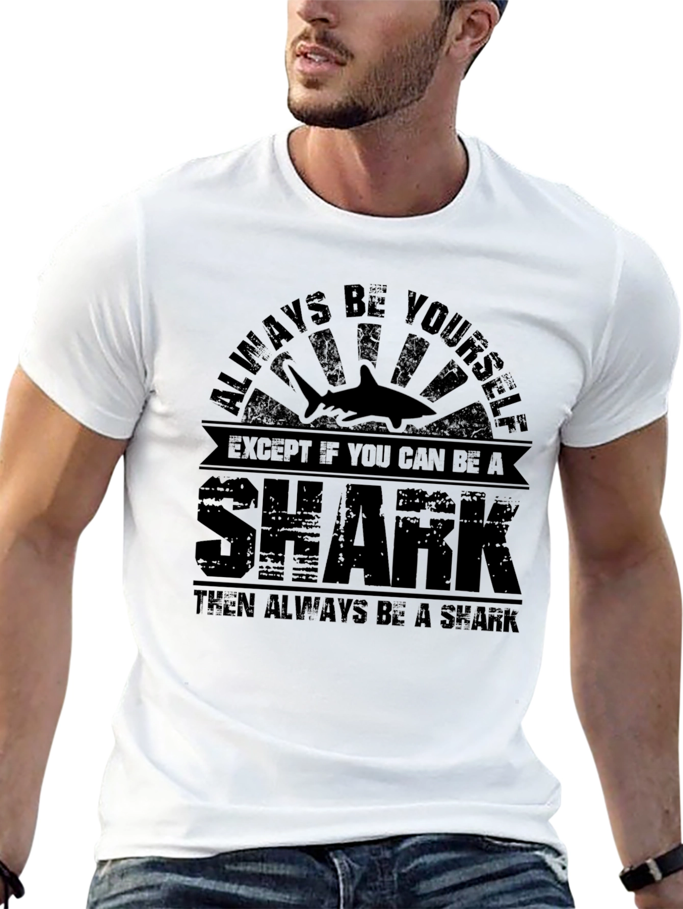 Black Always Be A Shark T-Shirt, Black Cotton Blend Graphic Tee view 13