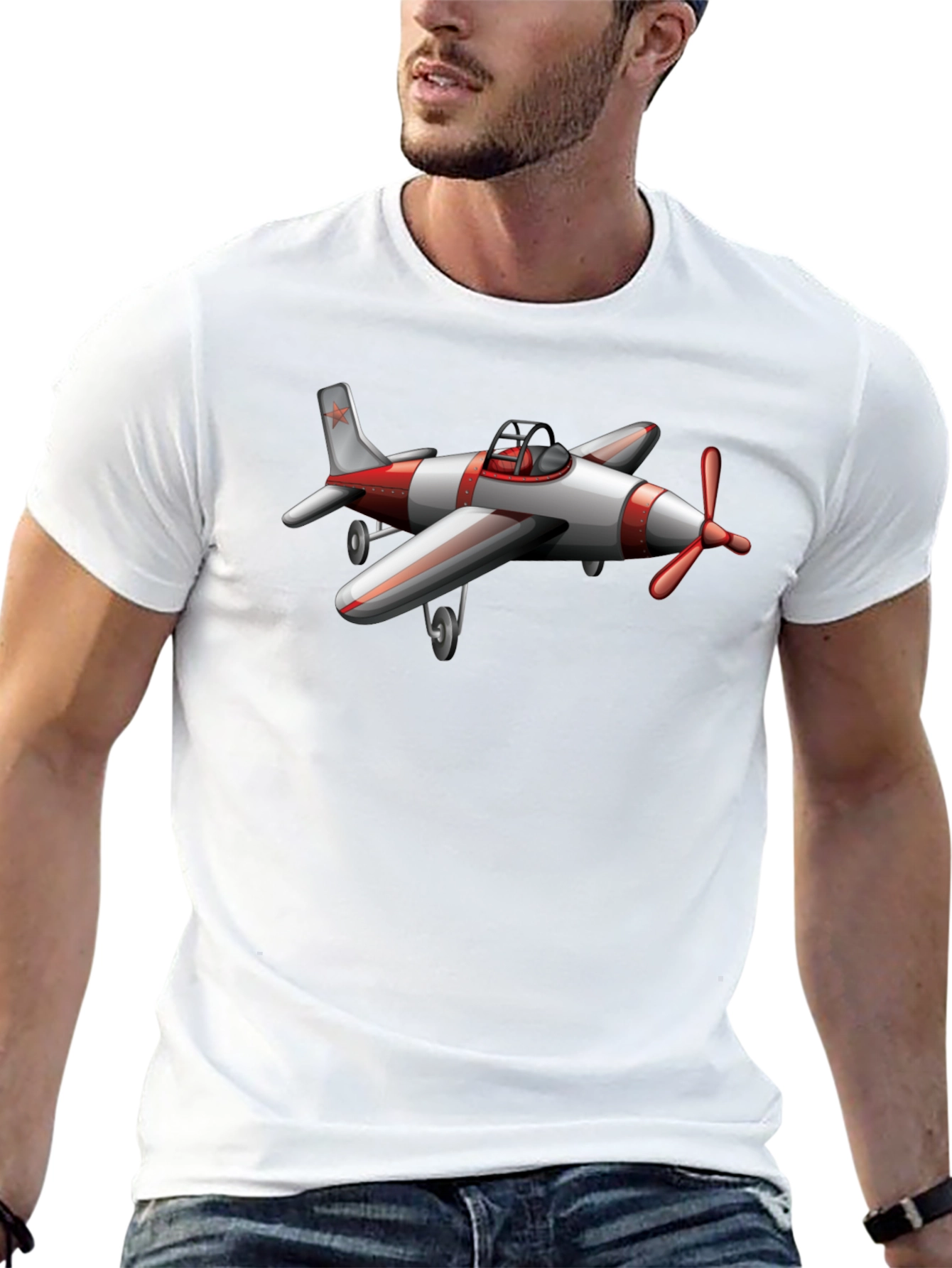 Airplane Graphic T-Shirt - Black Cotton Tee - 13