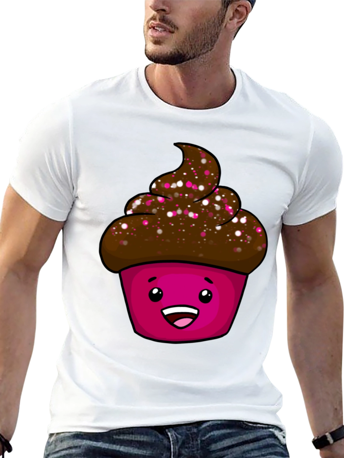 Black Cute Cupcake Graphic T-Shirt - Unisex Black Tee view 13