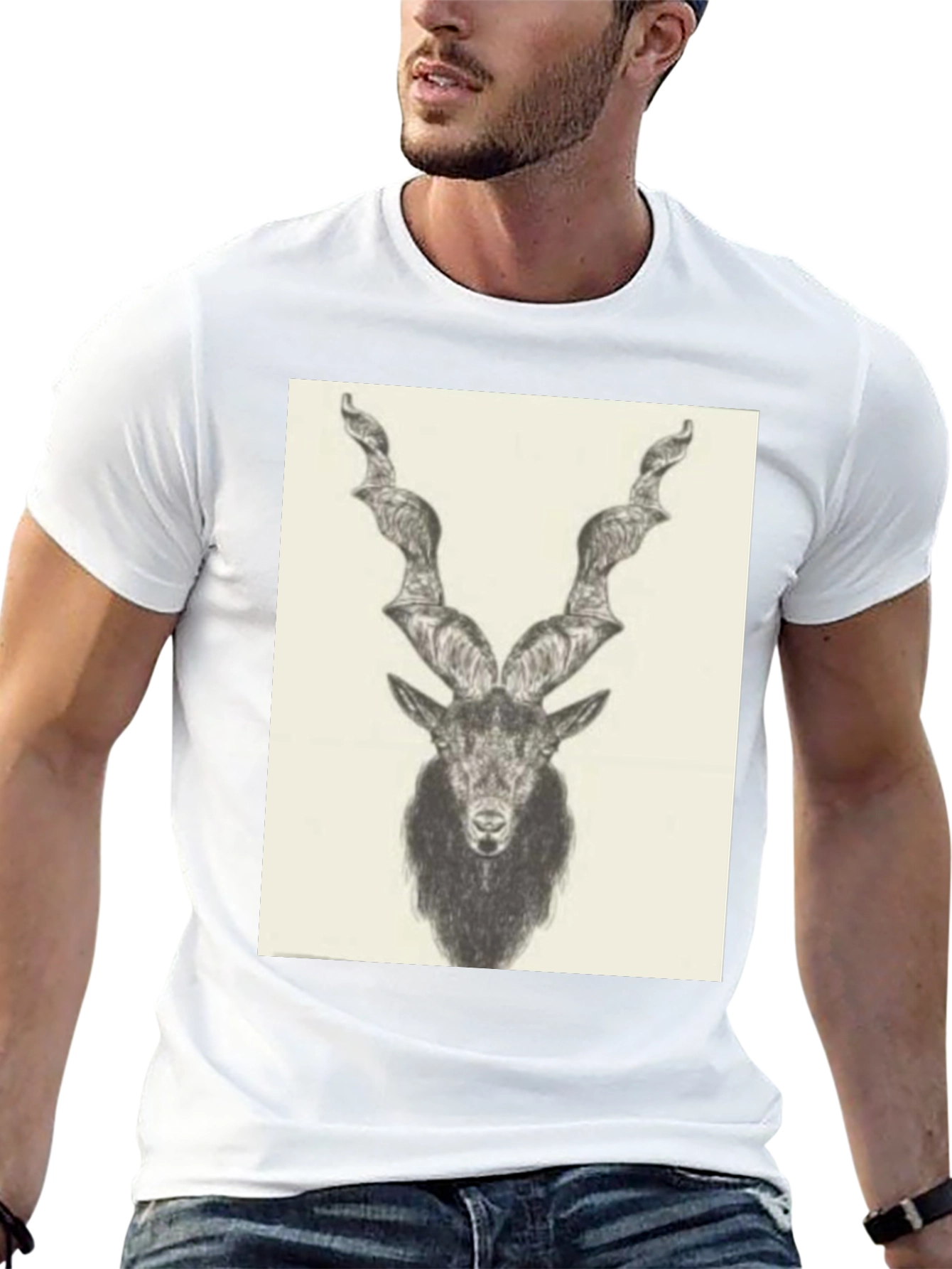 Black Black T-Shirt with Ibex Drawing view 13