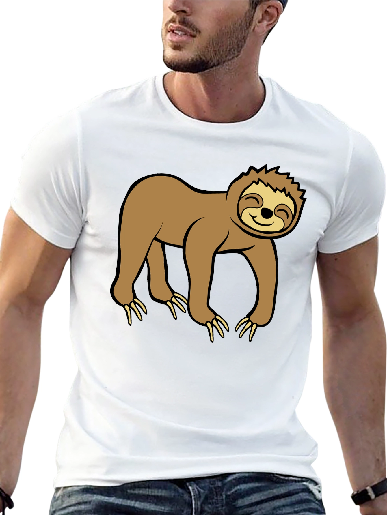 Black Cute Sloth Graphic Black T-Shirt view 13