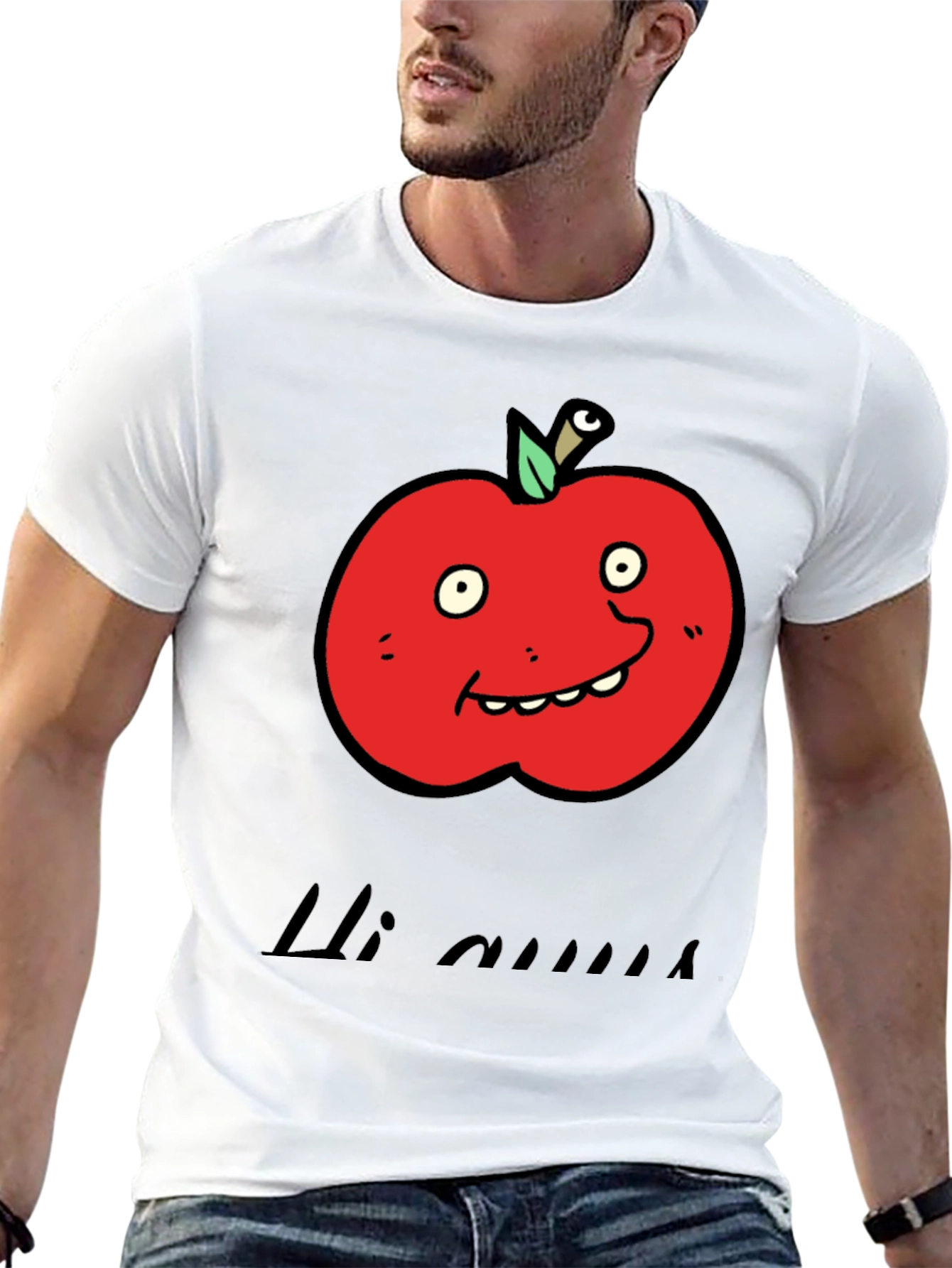 Black Cartoon Apple Graphic Tee - Funny Fruit T-Shirt view 13