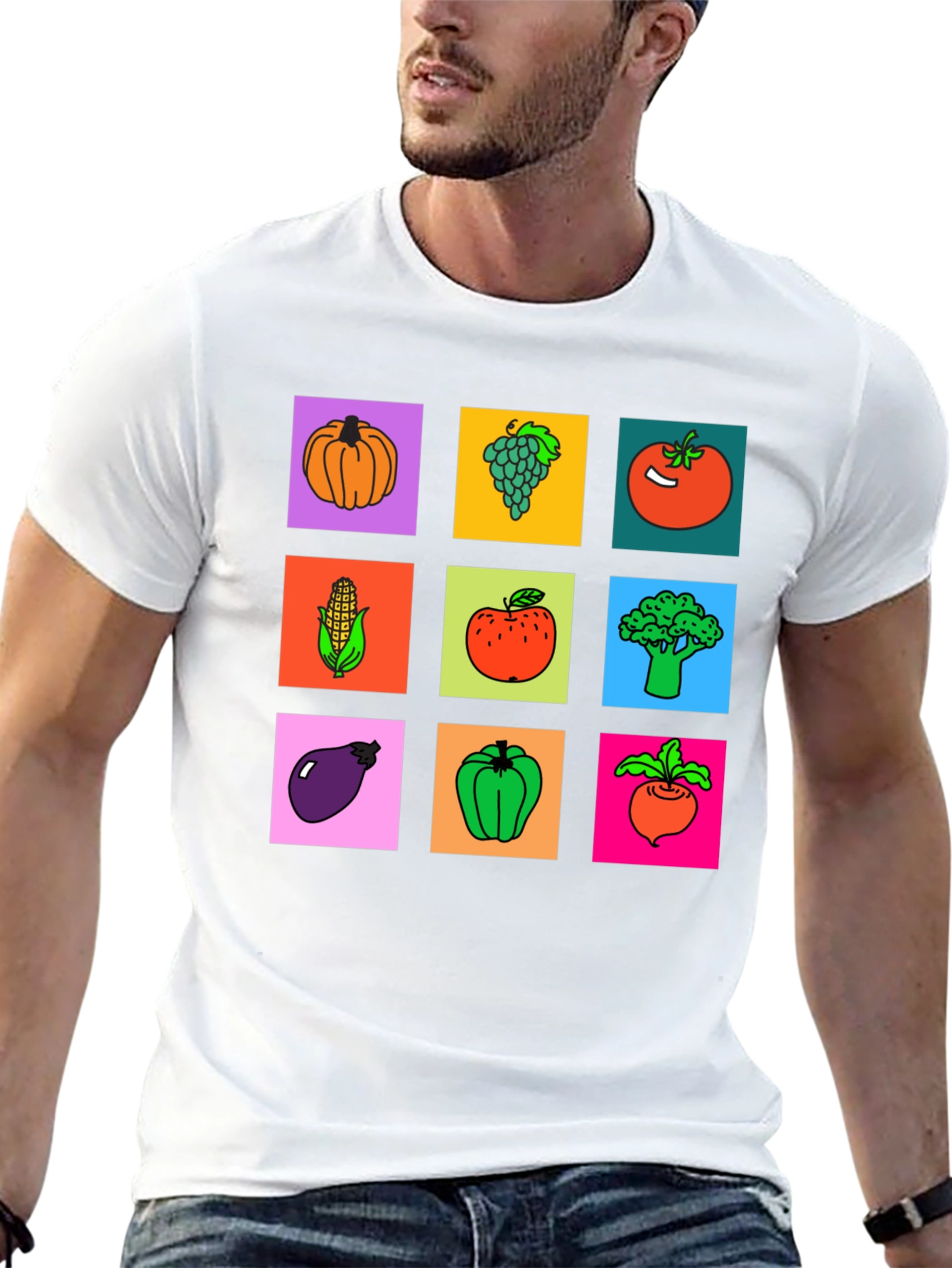 Black Vibrant Vegetable & Fruit Graphic Print T-Shirt view 13