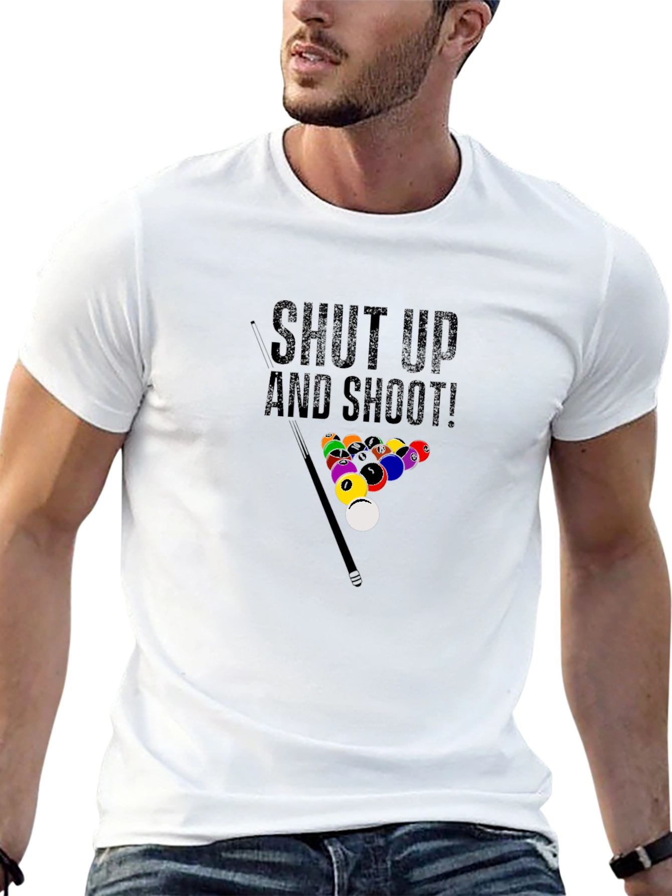 Black Shut Up and Shoot! Billiards T-Shirt view 13