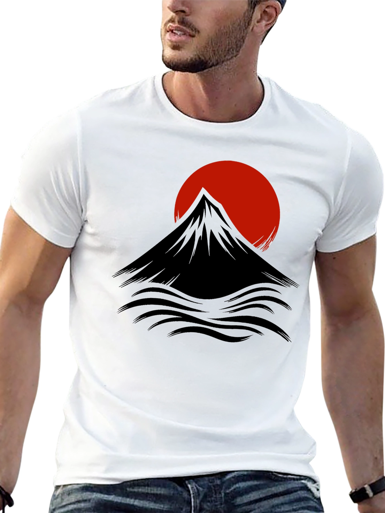 Black Black T-Shirt with Mountain & Sunrise Graphic view 13