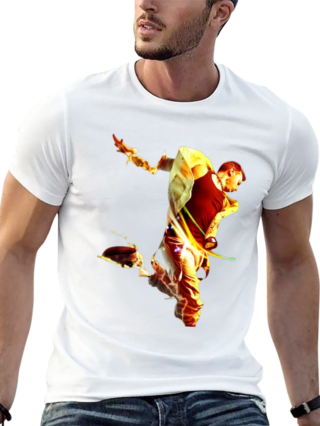 Black Fiery Man Graphic Black T-Shirt view 13