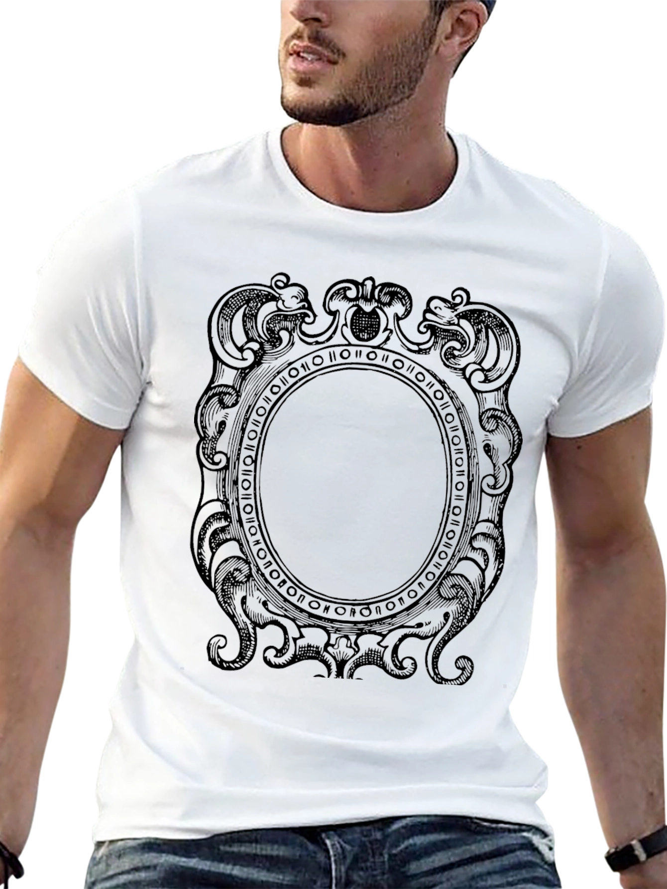 Black Ornate Frame Graphic Tee - Black Cotton Comfort view 13