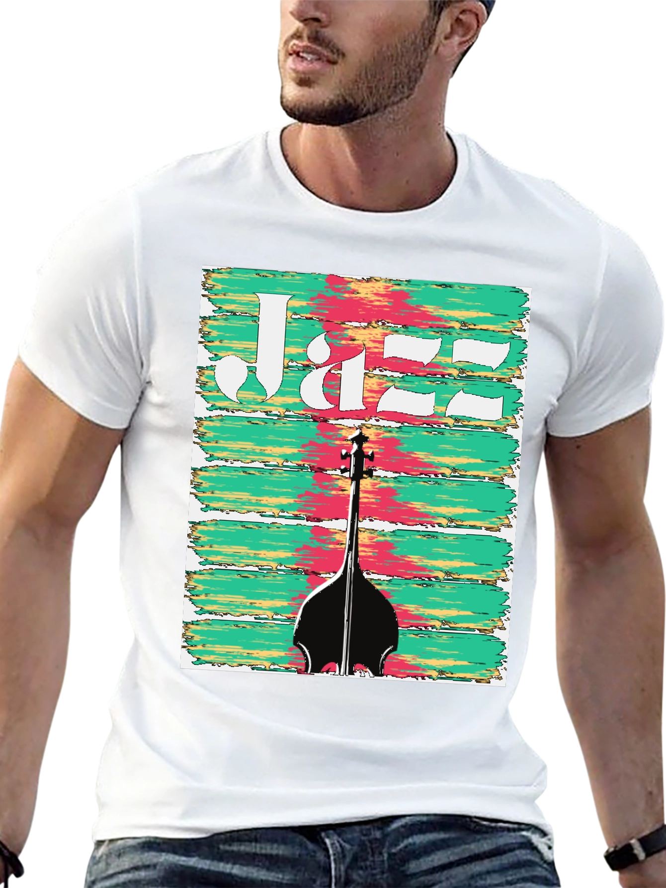 Black Jazz Bass Guitar Graphic Tee - Music Lover T-Shirt view 13