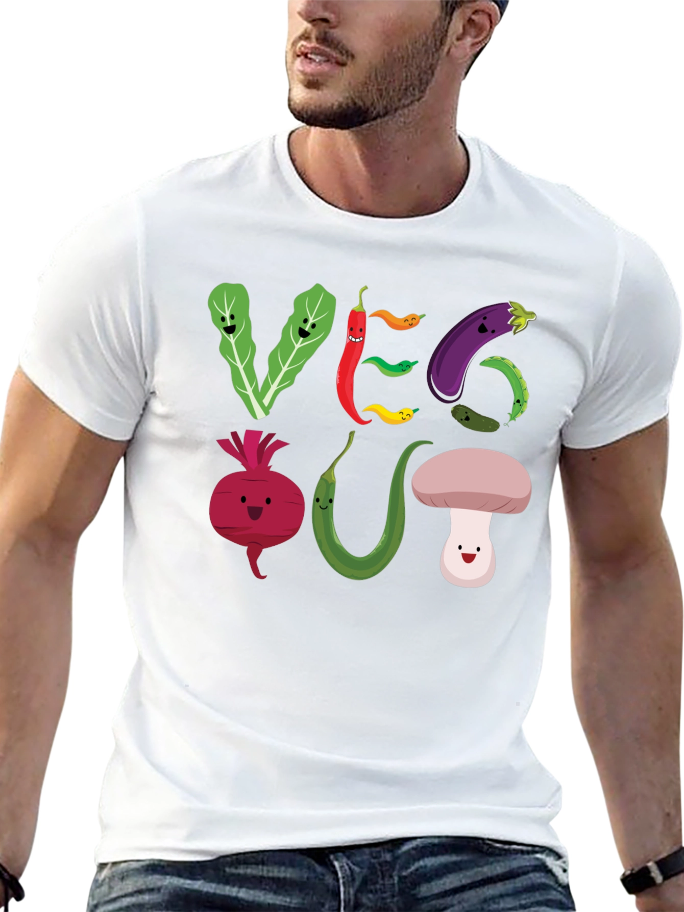 Black Veg Out T-Shirt - Cute Cartoon Vegetables view 13