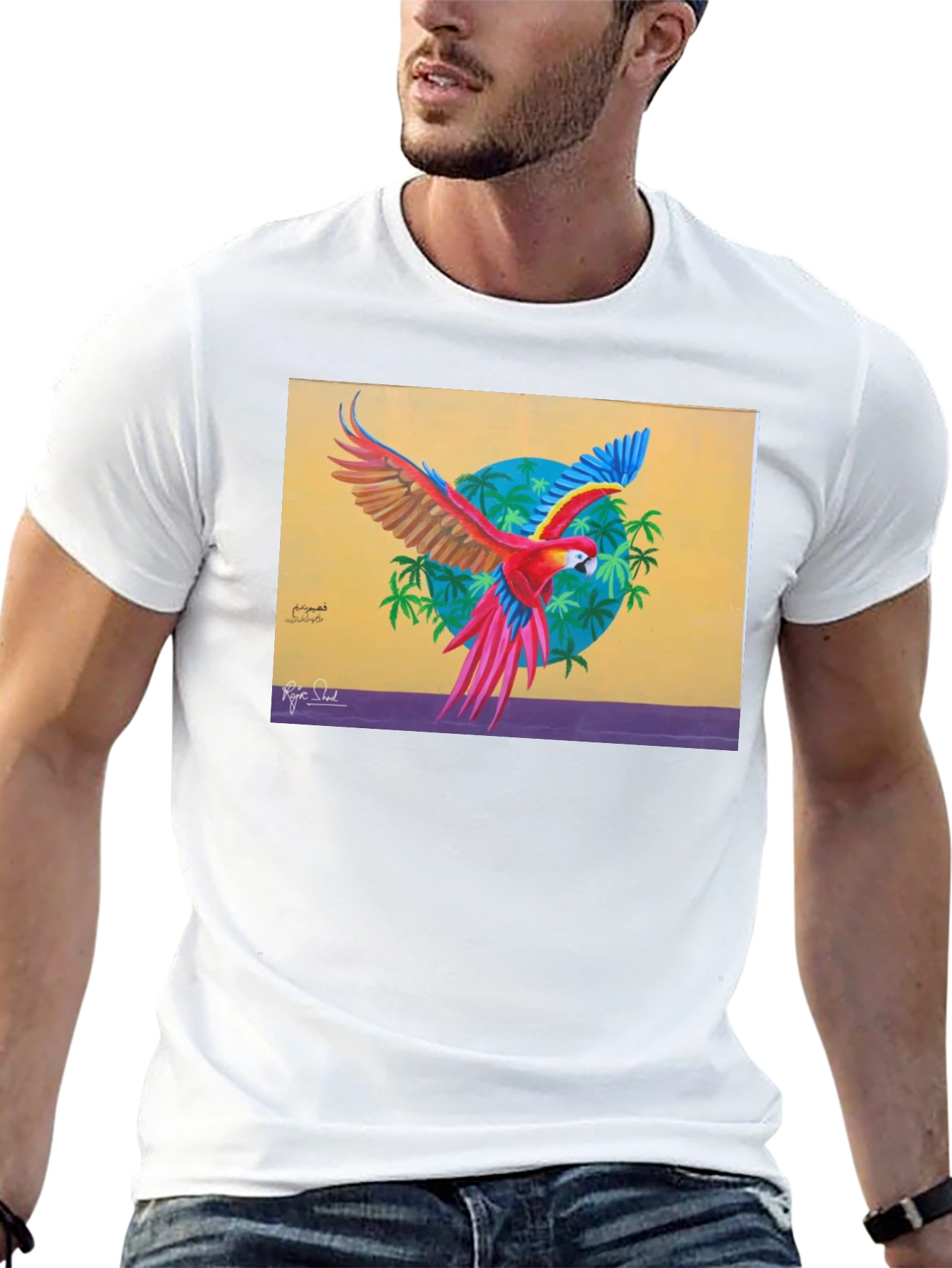 Black Tropical Parrot Graphic Tee - Vivid Art Print view 13