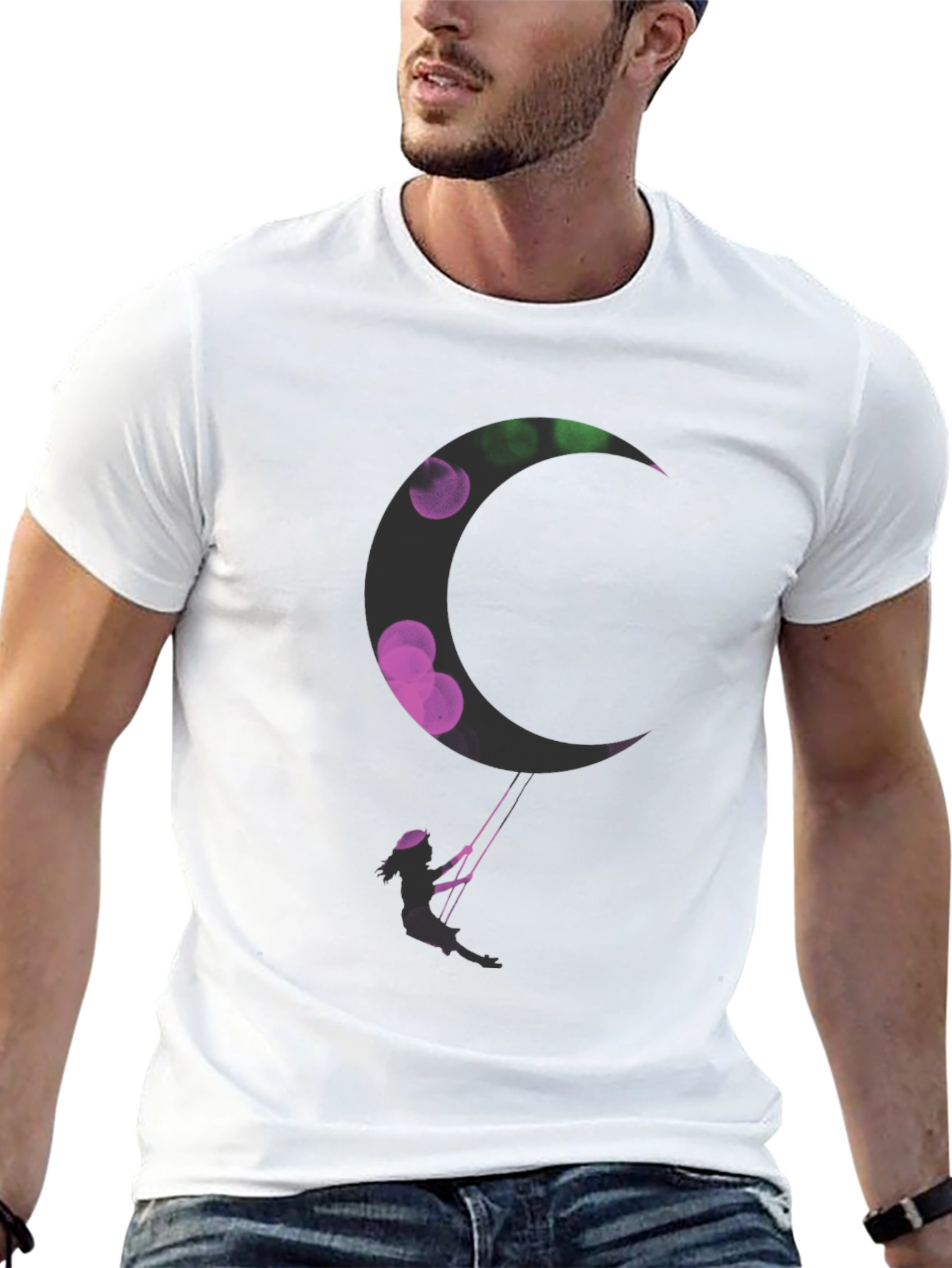 Black Silhouette Swing Moon Graphic Tee view 13