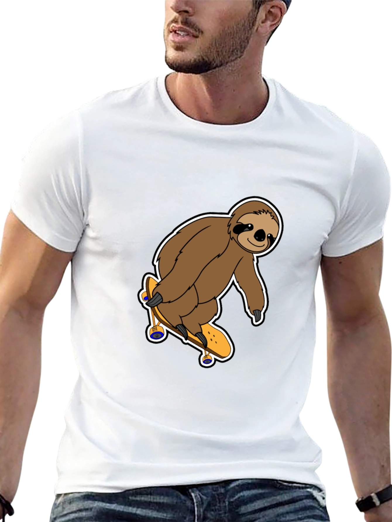 Black Sloth Skateboarder Graphic T-Shirt - Fun & Casual Tee view 13