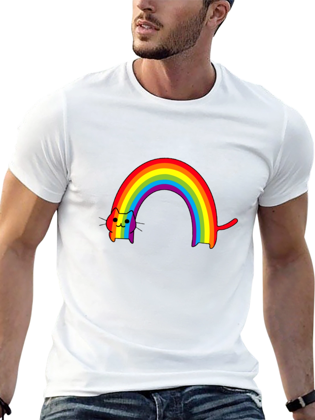 Black Rainbow Cat T-Shirt - Fun Graphic Tee view 13