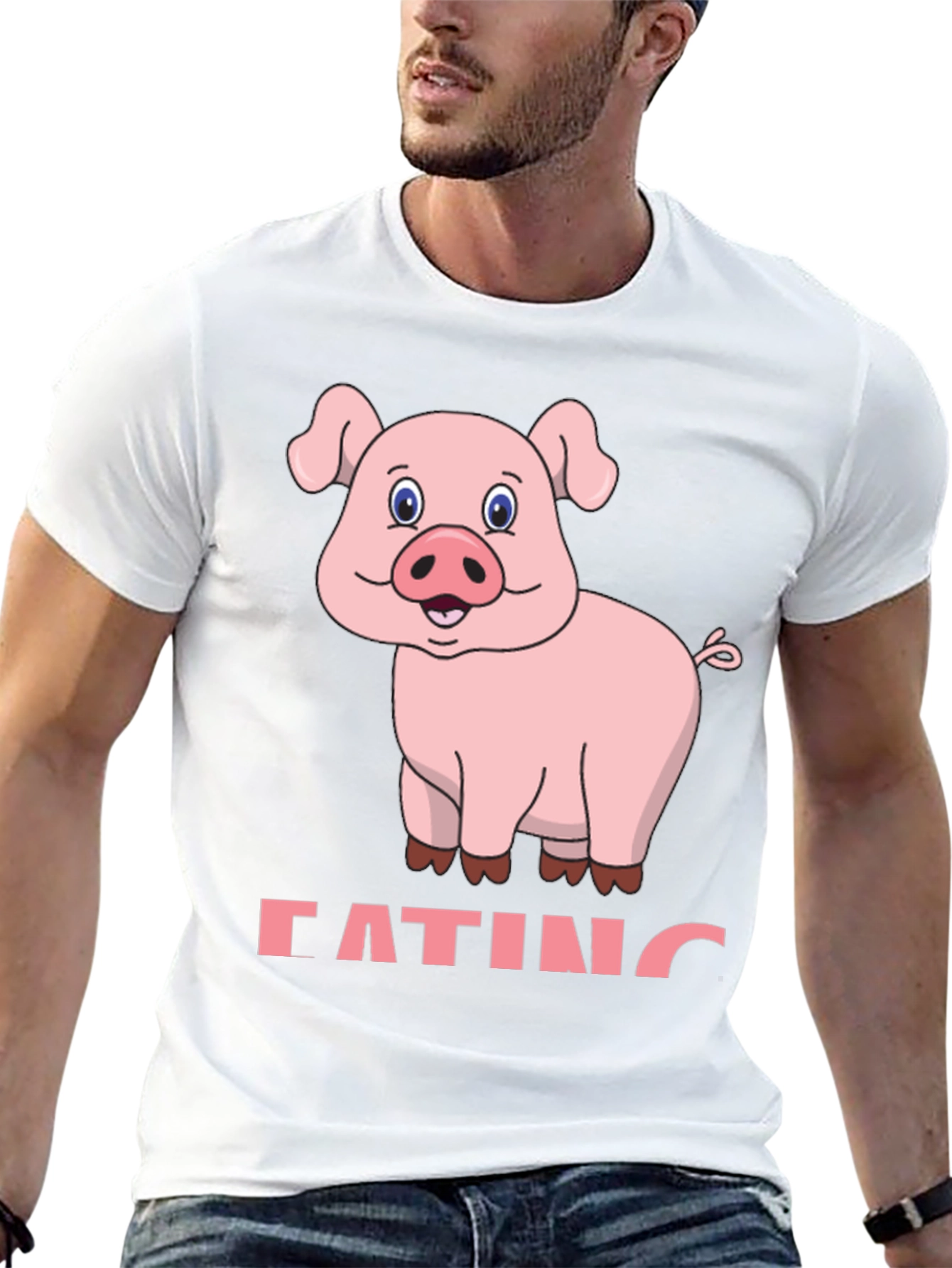 Black Funny Pig Eating Cartoon Graphic T-Shirt view 13