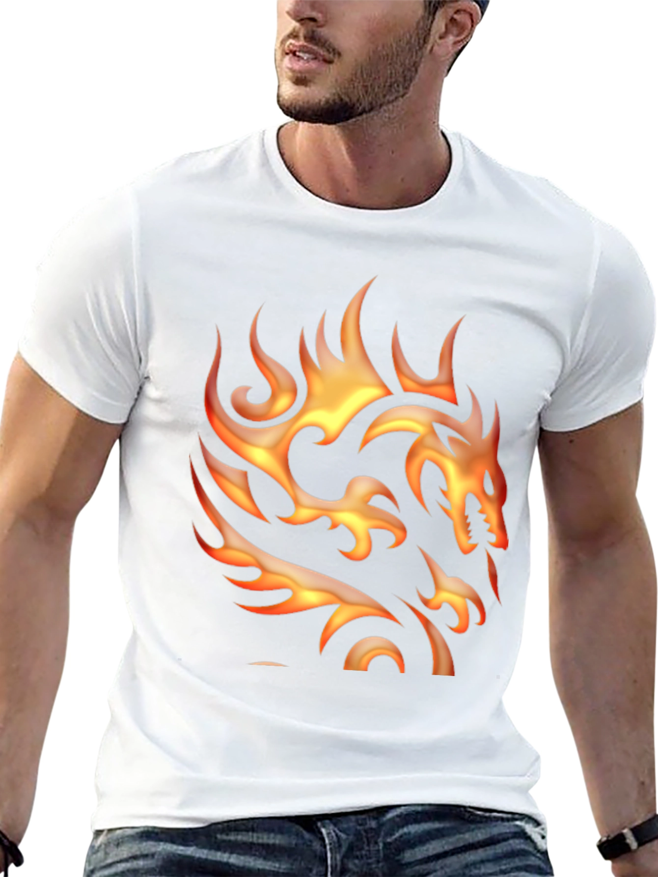 Black Fiery Dragon Graphic T-Shirt - Bold Black Tee view 13