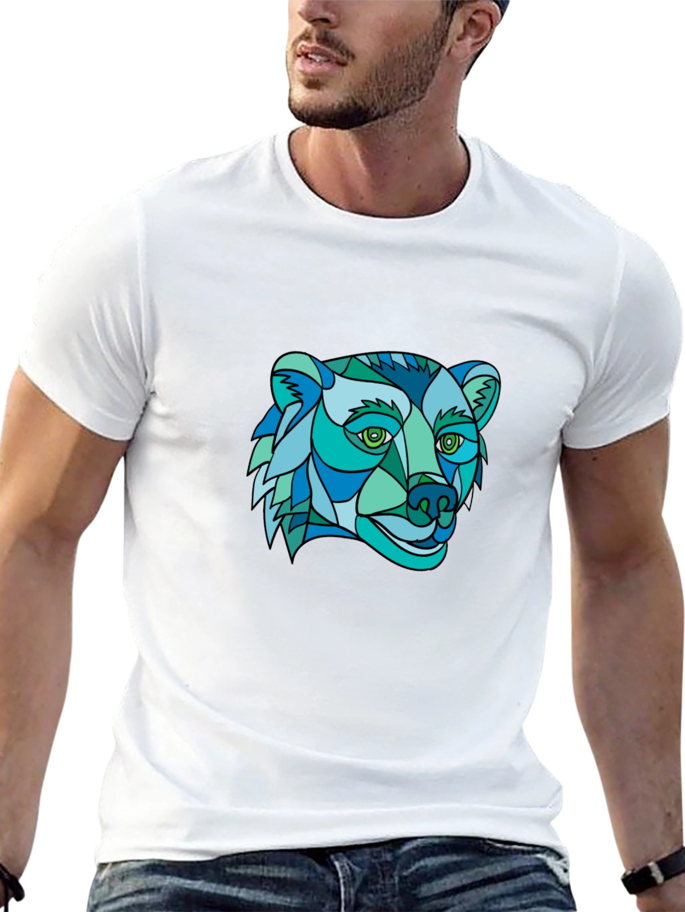 Black Geometric Bear Graphic Tee - Stylish Men's Black T-Shirt view 13