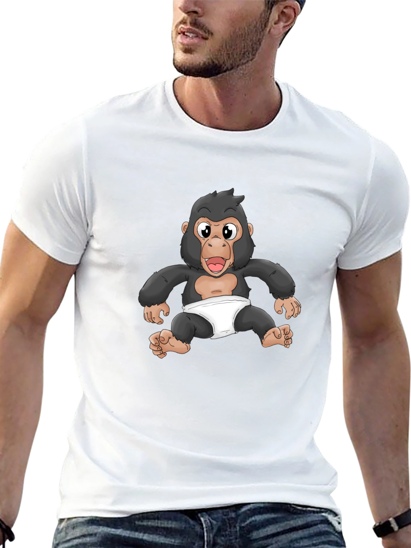 Black Baby Gorilla Graphic Tee - Black Cotton T-Shirt view 13