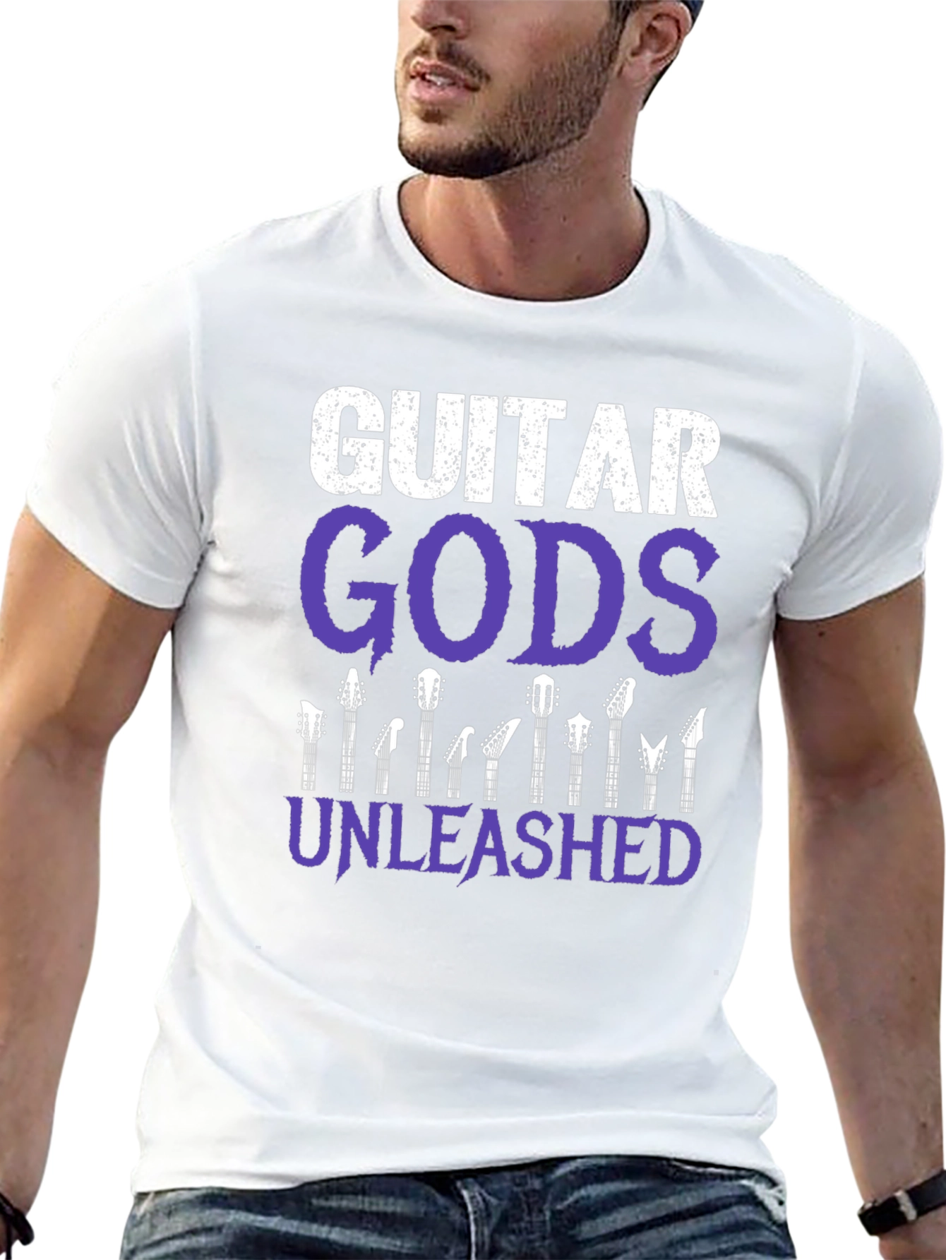 Black Guitar Gods Unleashed Graphic Tee - Black Cotton T-Shirt view 13
