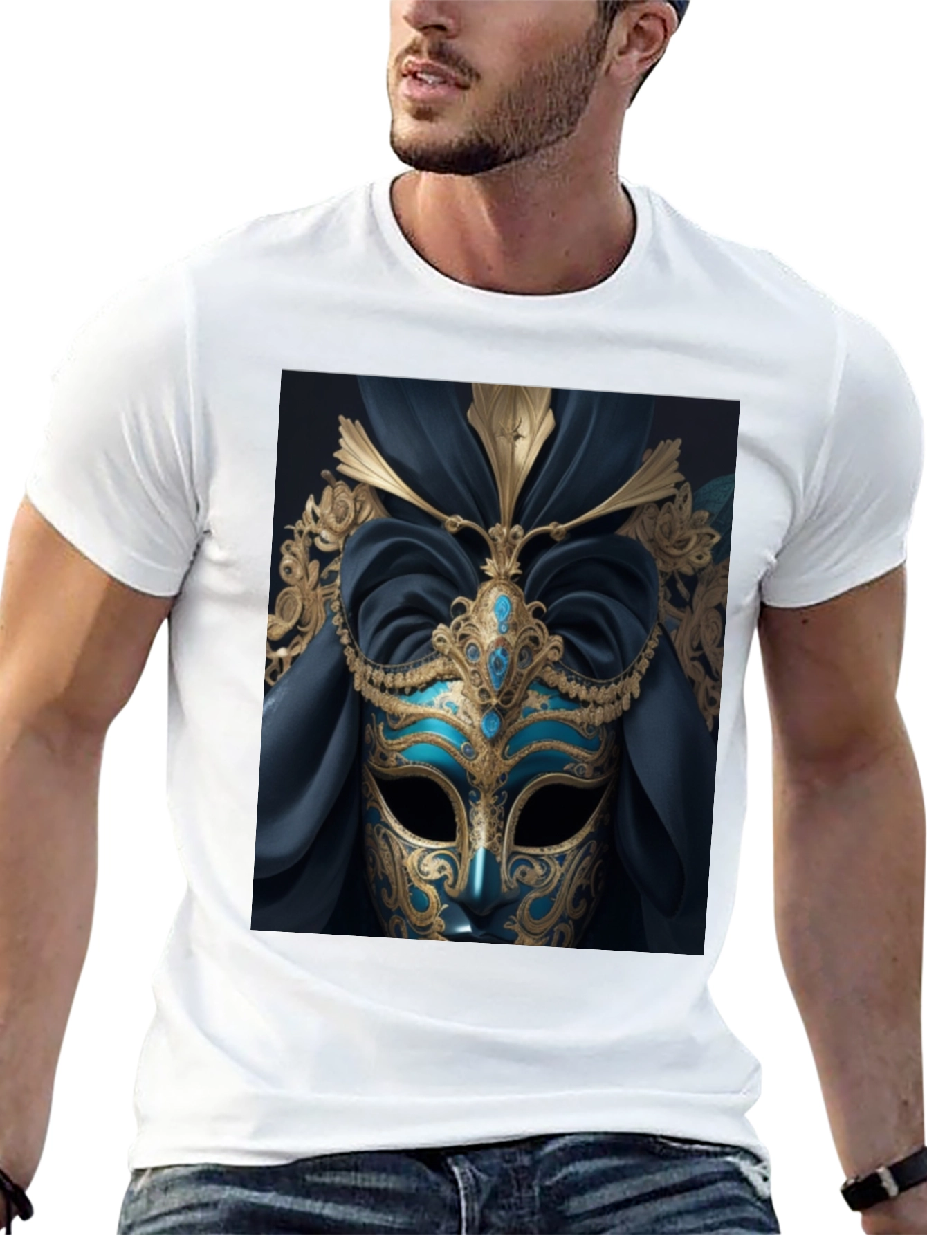 Black Mystic Masquerade T-Shirt - Unique Artistic Design view 13