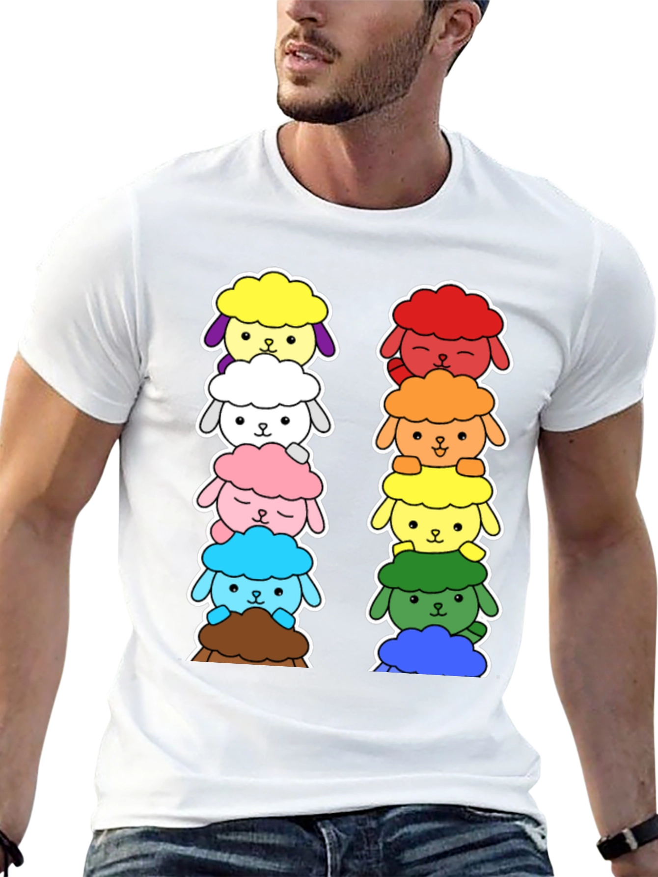 Black Rainbow Sheep Stack T-Shirt - Cute & Unique! view 13