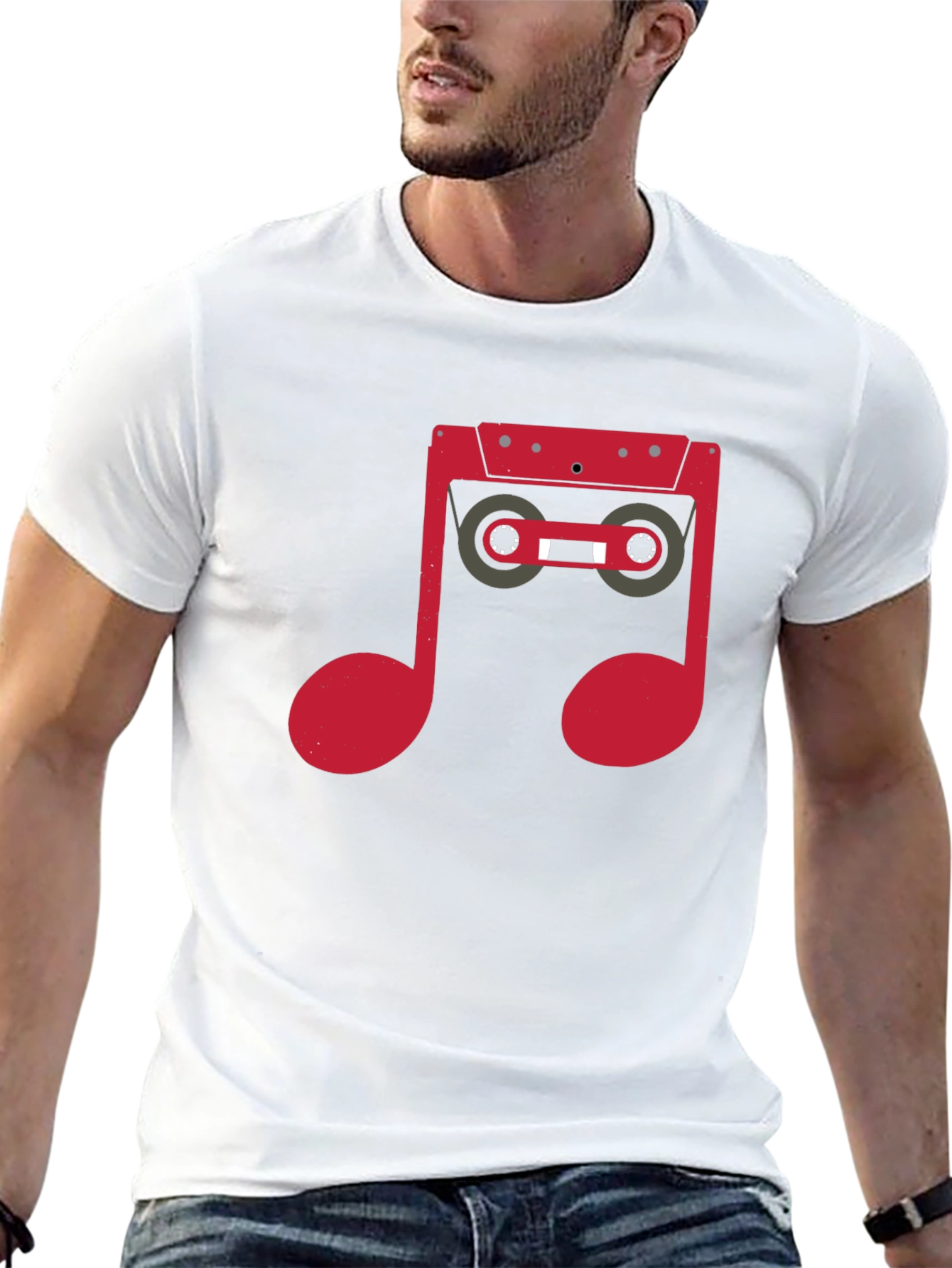 Black Retro Music Note Cassette Graphic T-Shirt view 13