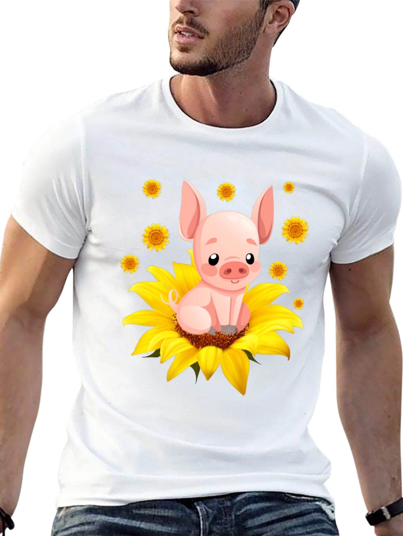 Black Pig Sunflower Graphic Tee - Cute Animal Lover Shirt view 13