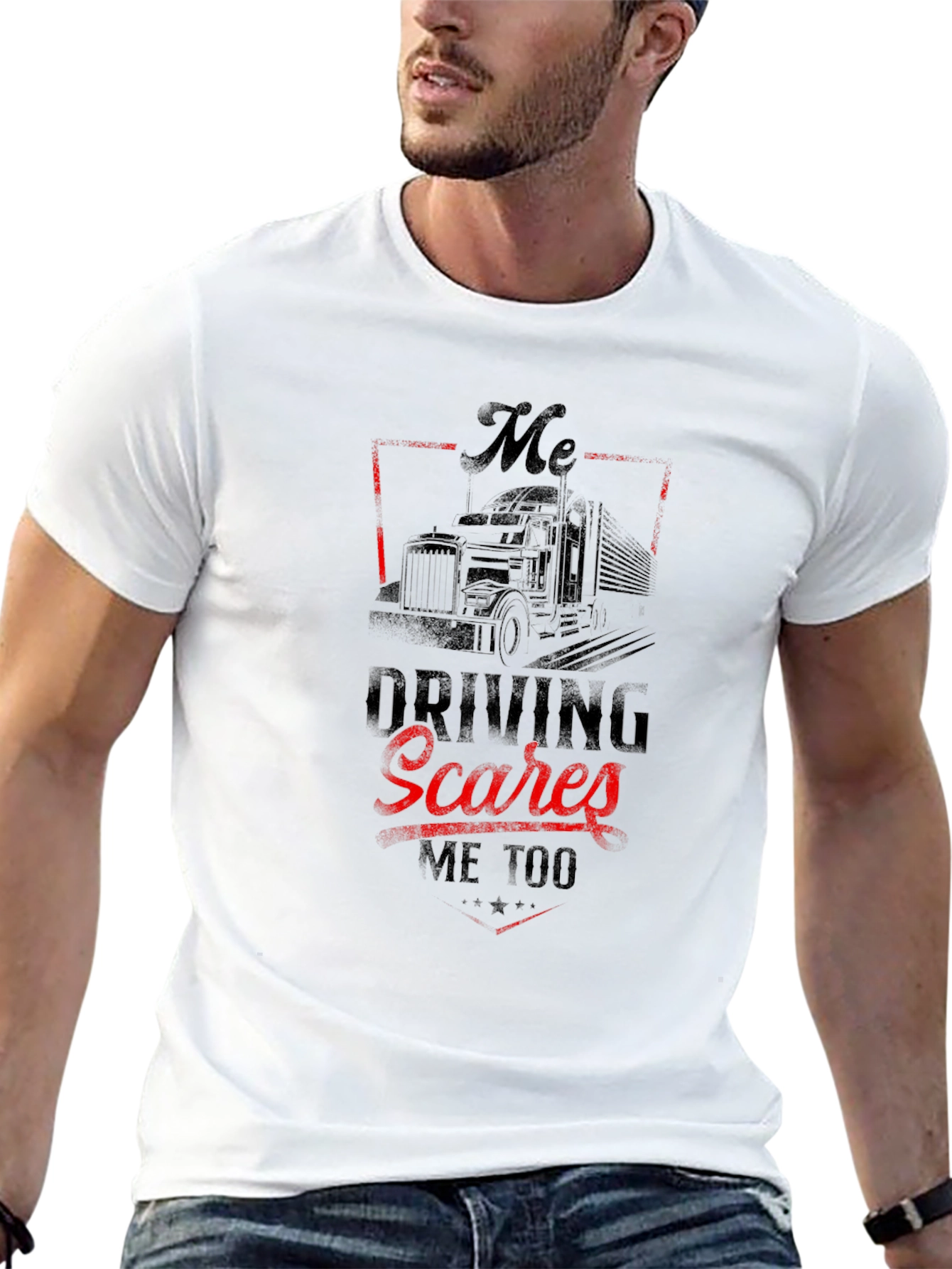 Black Trucker T-Shirt - "Driving Scares Me Too" Graphic Tee view 13