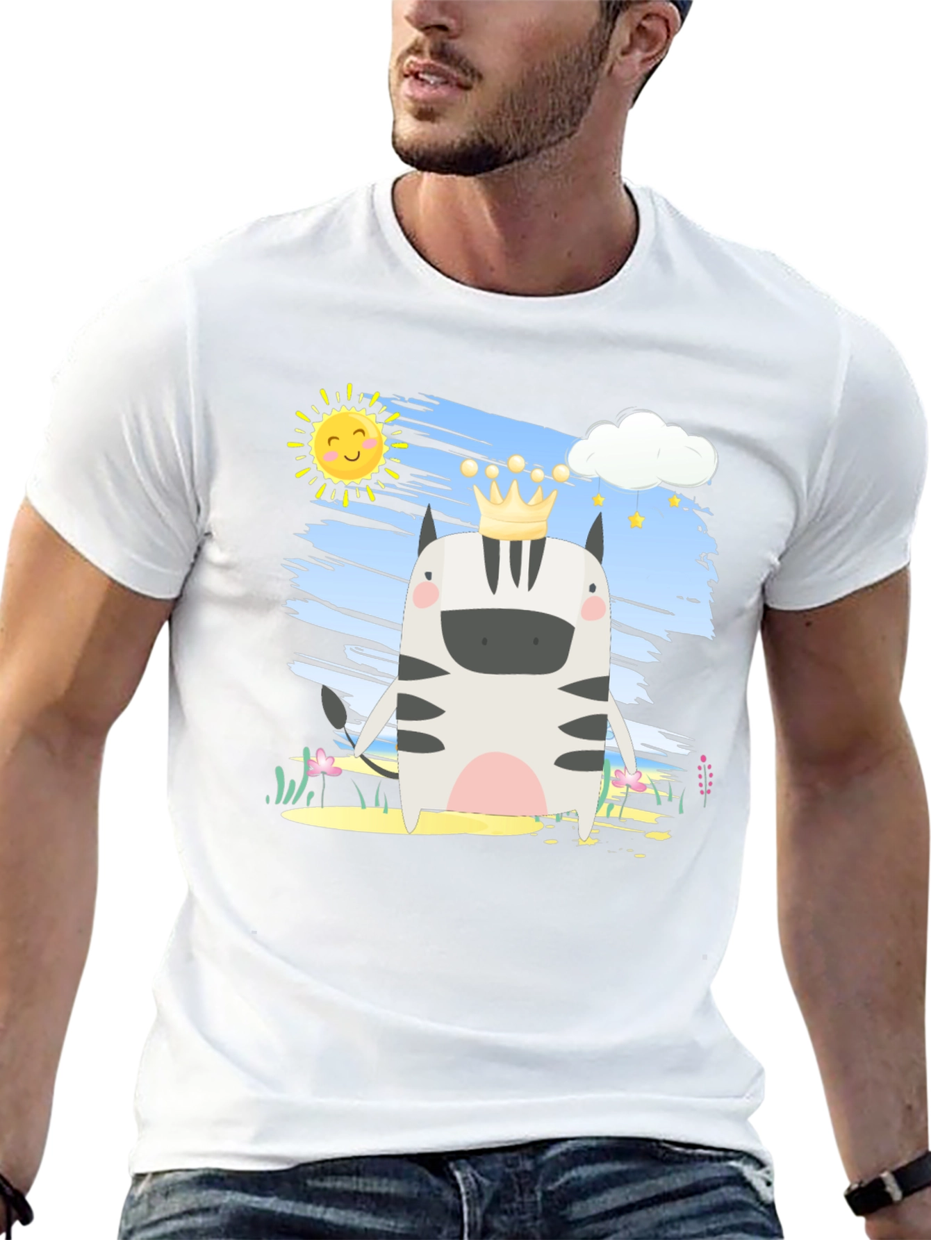Black Zebra King T-Shirt - Cartoon Animal Tee view 13