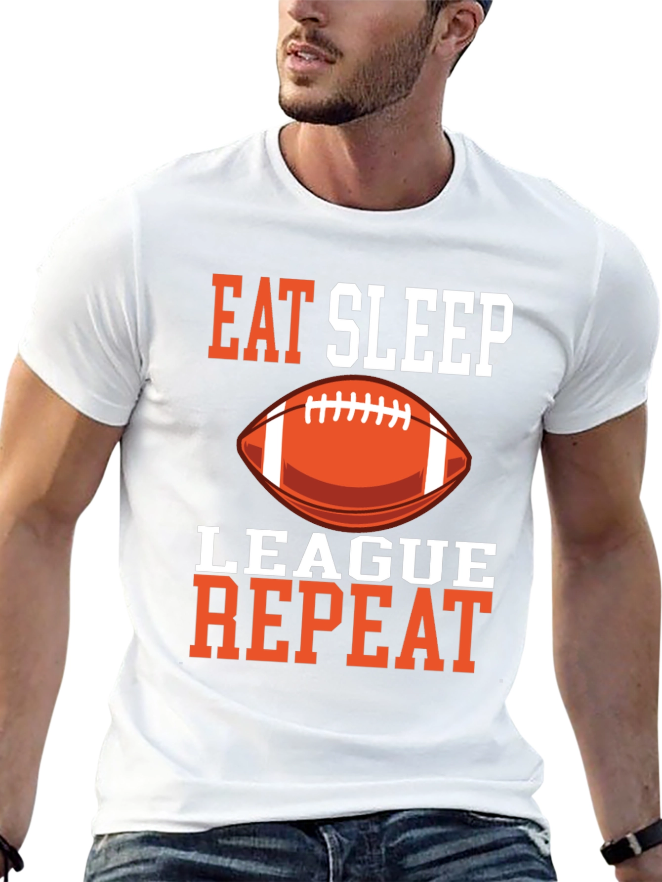 Black Eat Sleep League Repeat T-Shirt Football Black Graphic Tee view 13