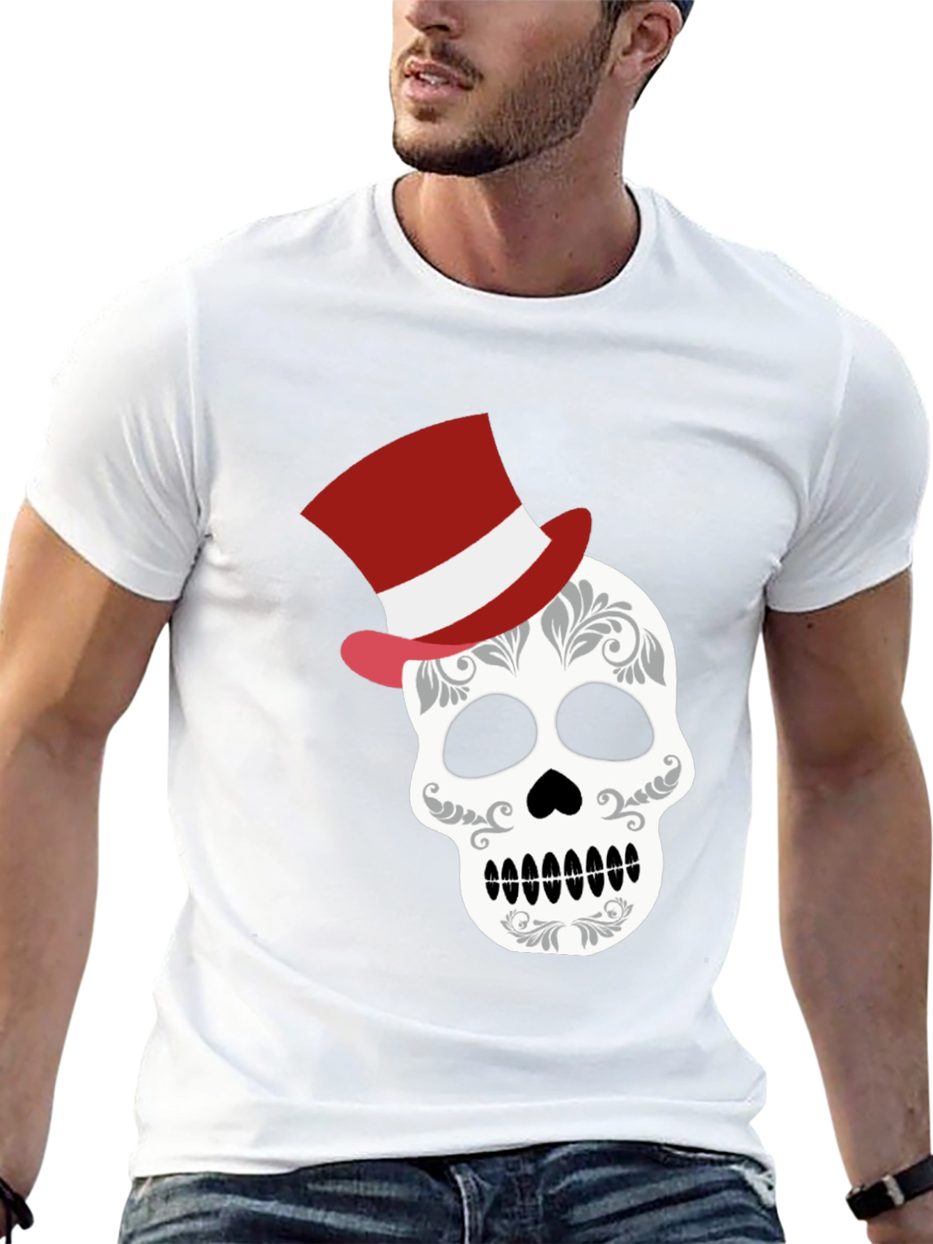 Black Skull Top Hat Graphic Tee - Unique Fashion view 13