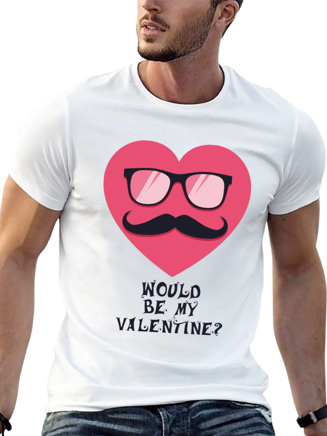 Black Valentine's Day Mustache Heart Graphic Tee view 13