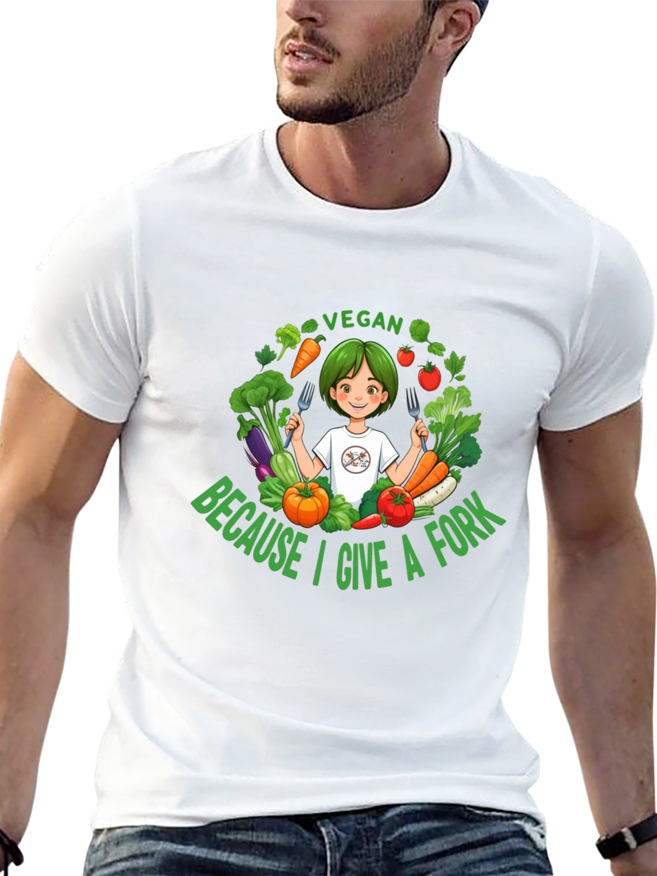 Black Vegan Give a Fork T-Shirt - Unisex Design view 13