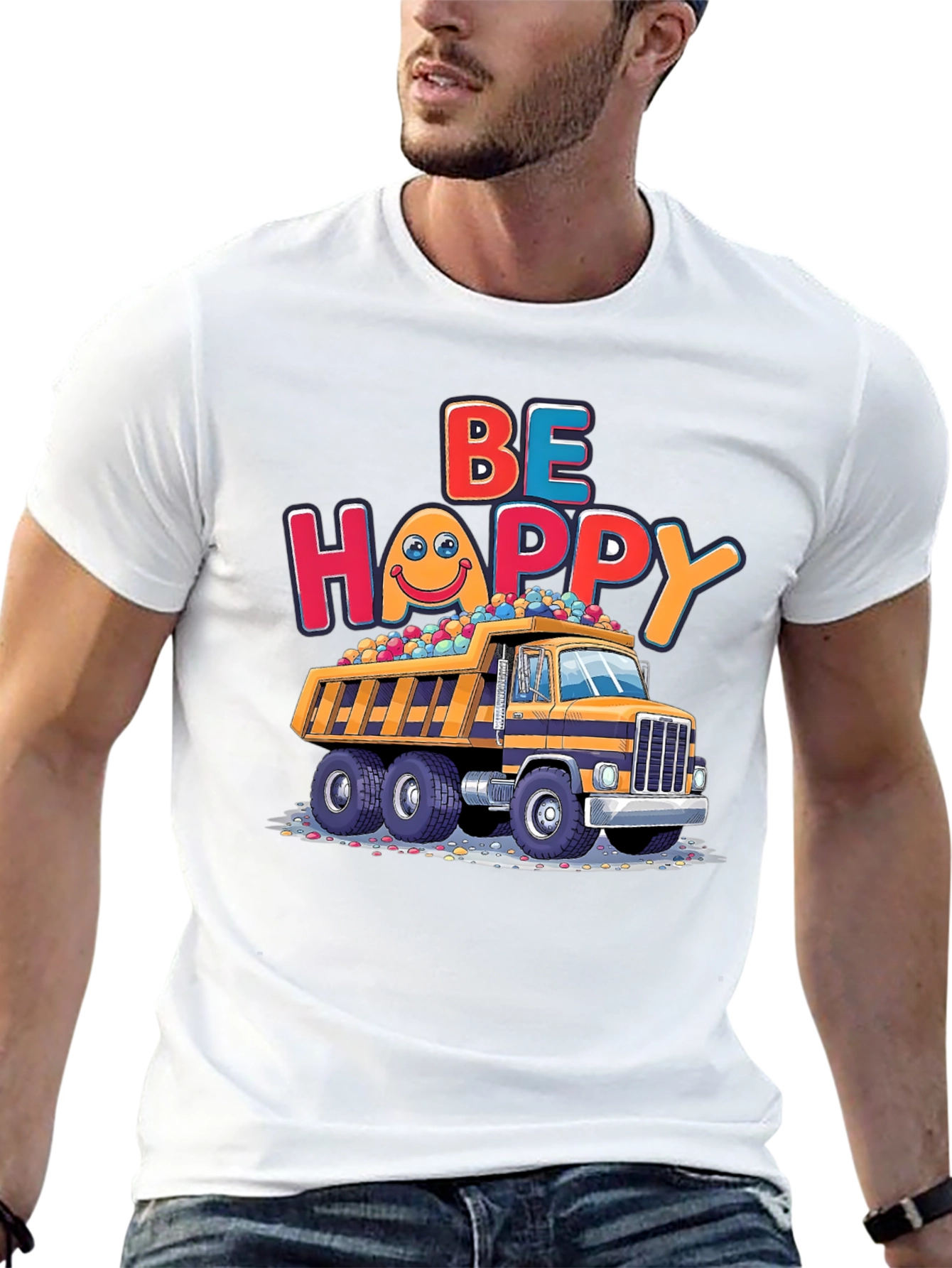 Black Be Happy Dump Truck T-Shirt view 13