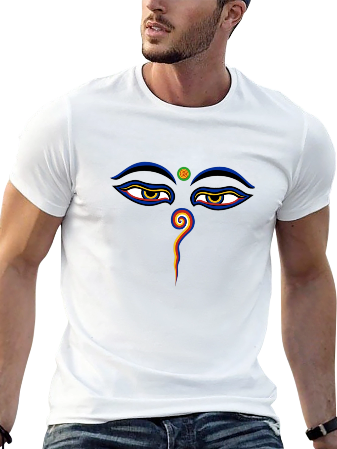 Black Eye of Buddha Graphic Tee - Spiritual Design Black T-Shirt view 13
