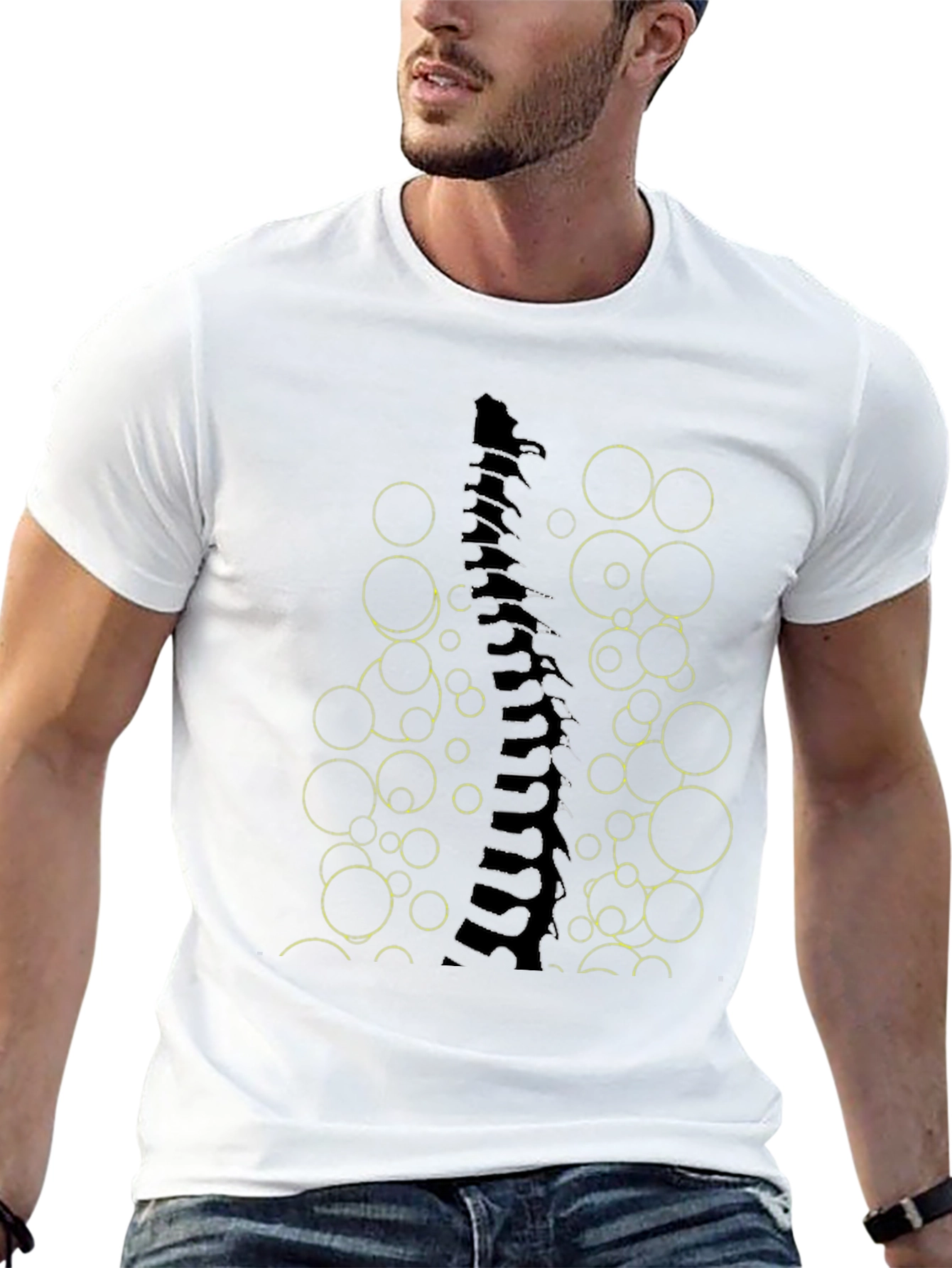 Black Abstract Spine Graphic Tee - Modern Art T-Shirt view 13