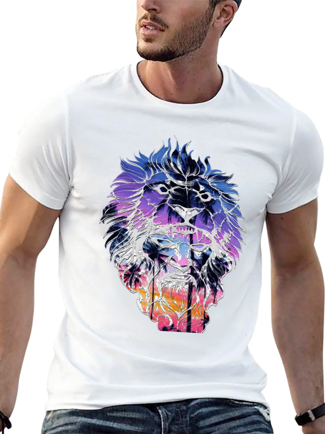 Black Lion Sunset Graphic Tee - Trendy Men's Black T-Shirt view 13