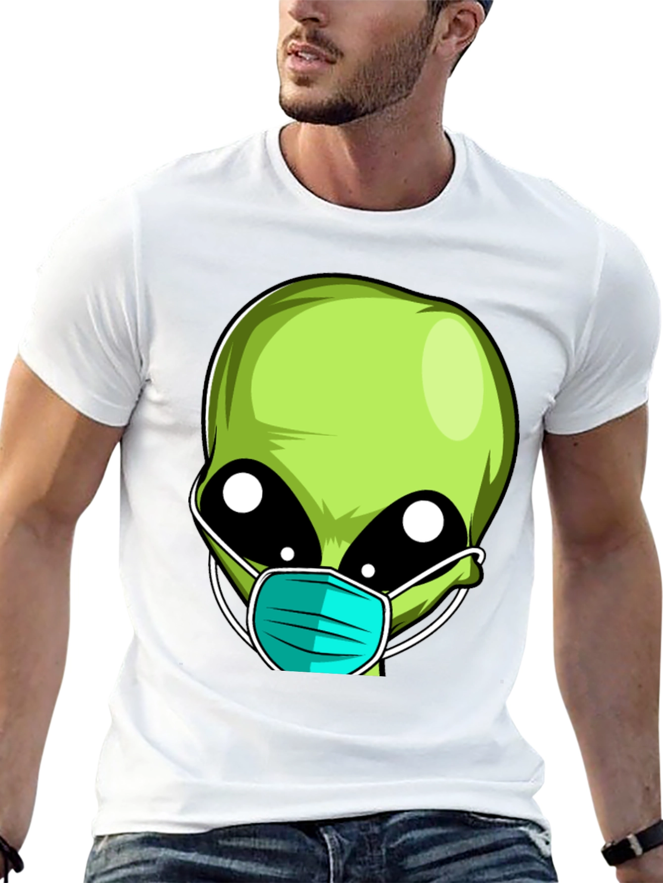 Black Alien Face Mask Novelty T-Shirt view 13