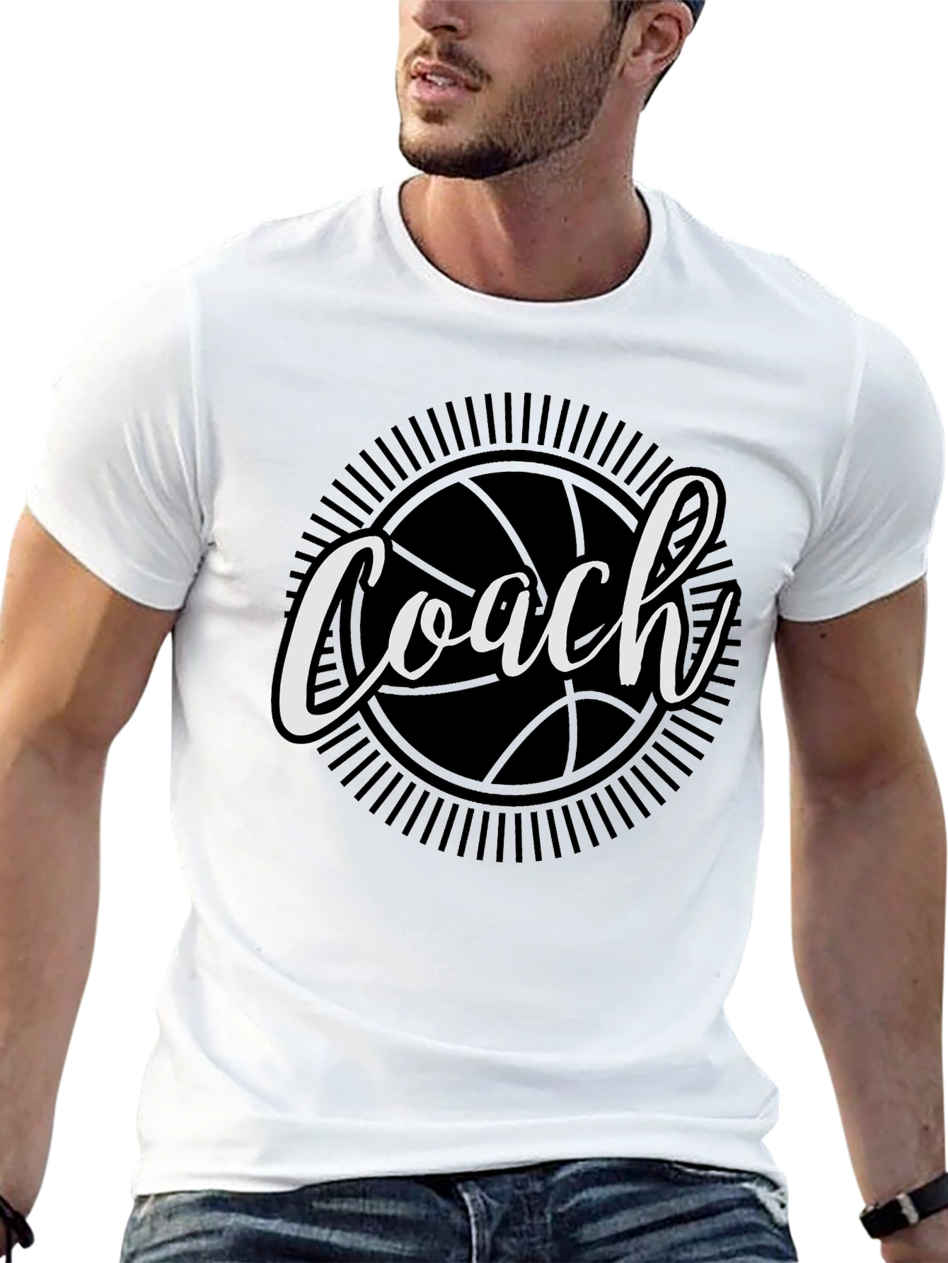 Black Coach Basketball Graphic T-Shirt - Black Cotton Tee view 13