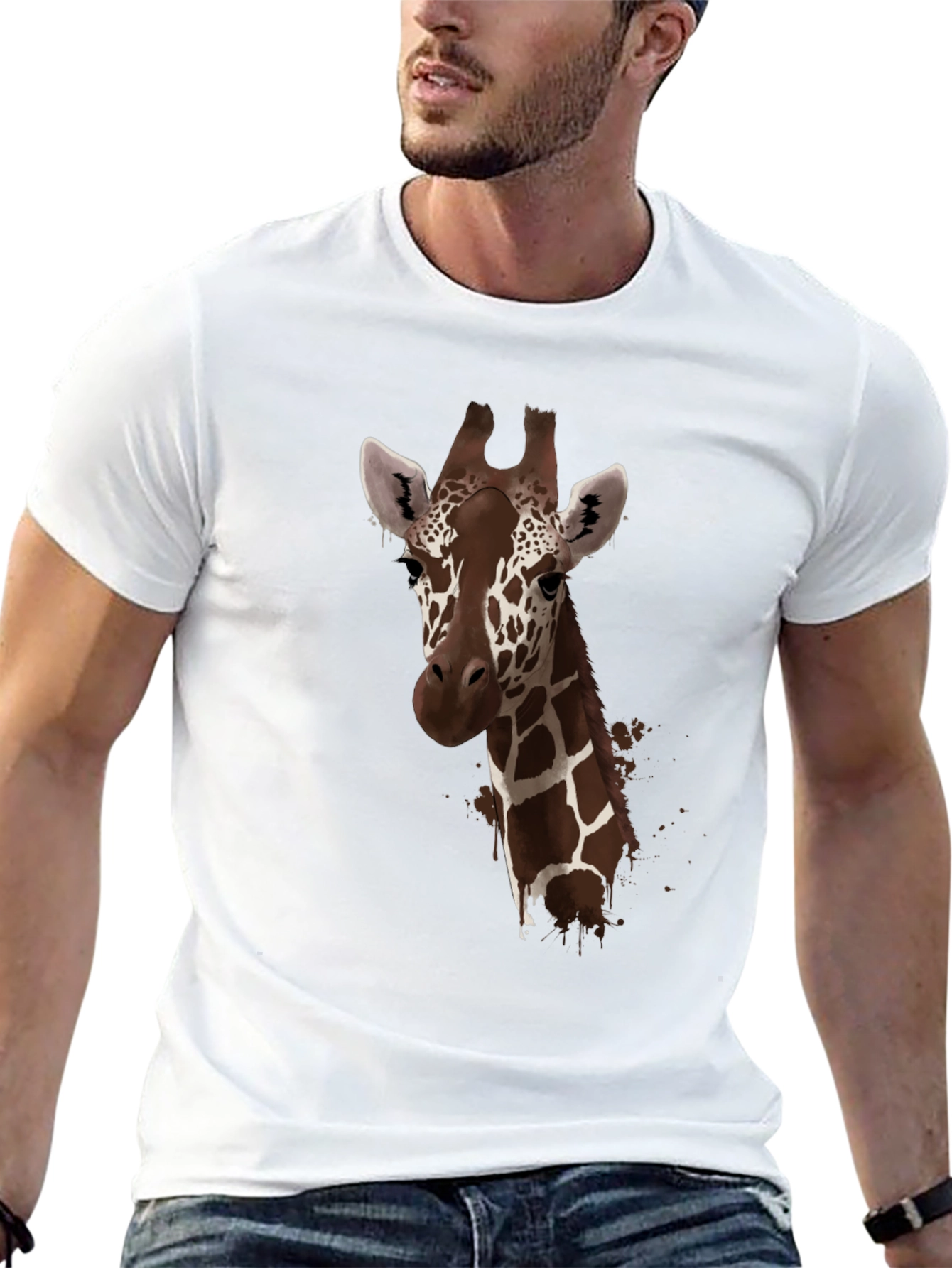 Black Giraffe Print Black T-Shirt - Stylish Animal Design view 13