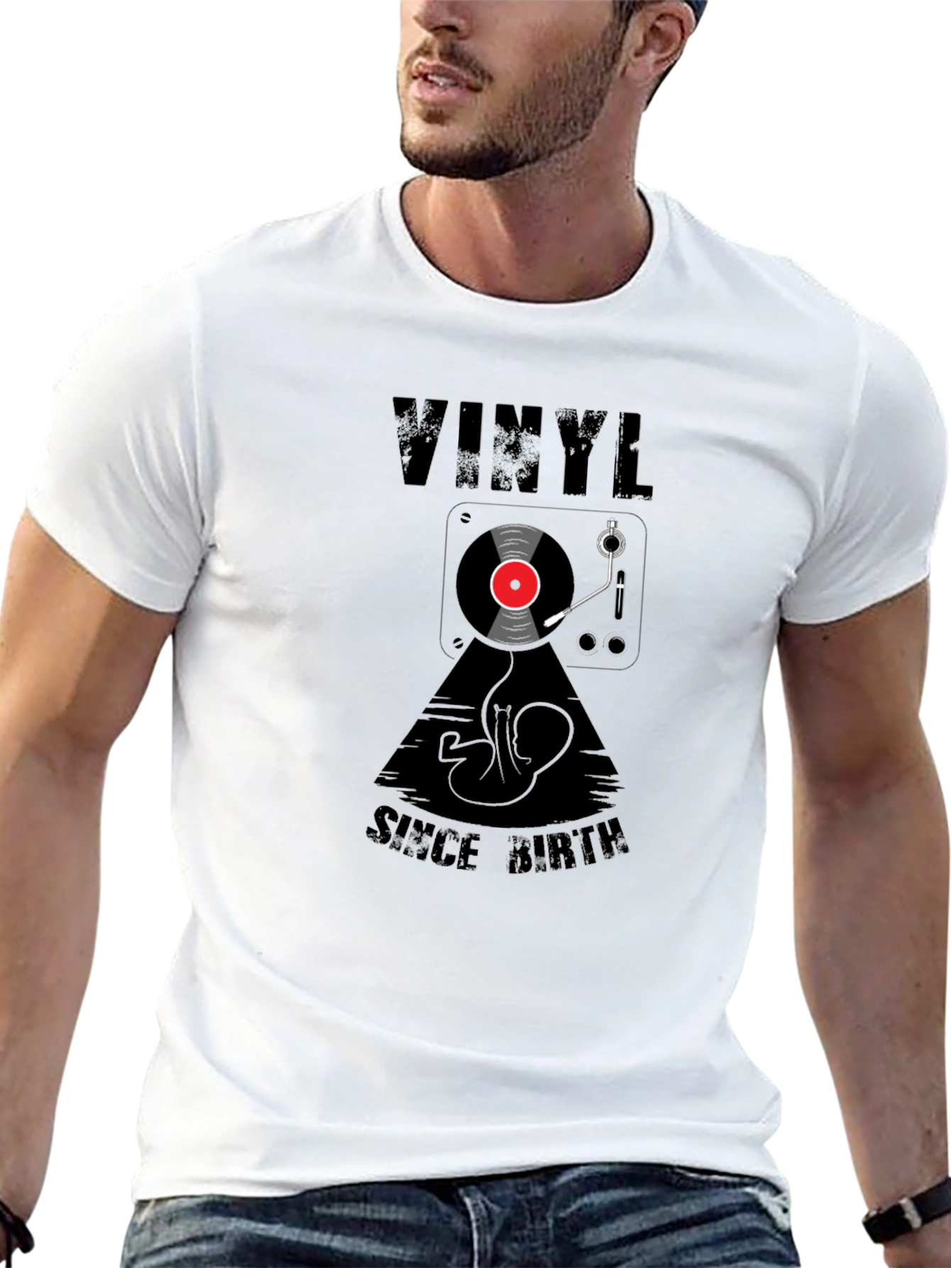 Black Vinyl Since Birth Black Graphic Tee - Music Lover Shirt view 13