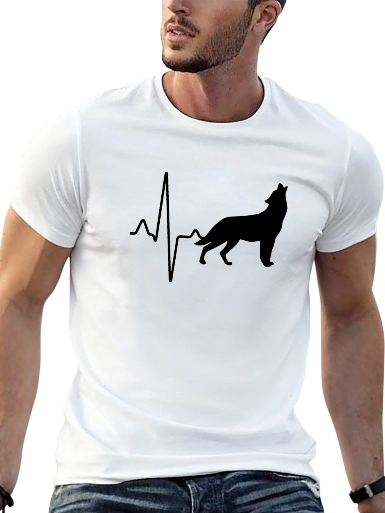 Black Wolf Heartbeat Graphic Tee - Men's Black T-Shirt view 13