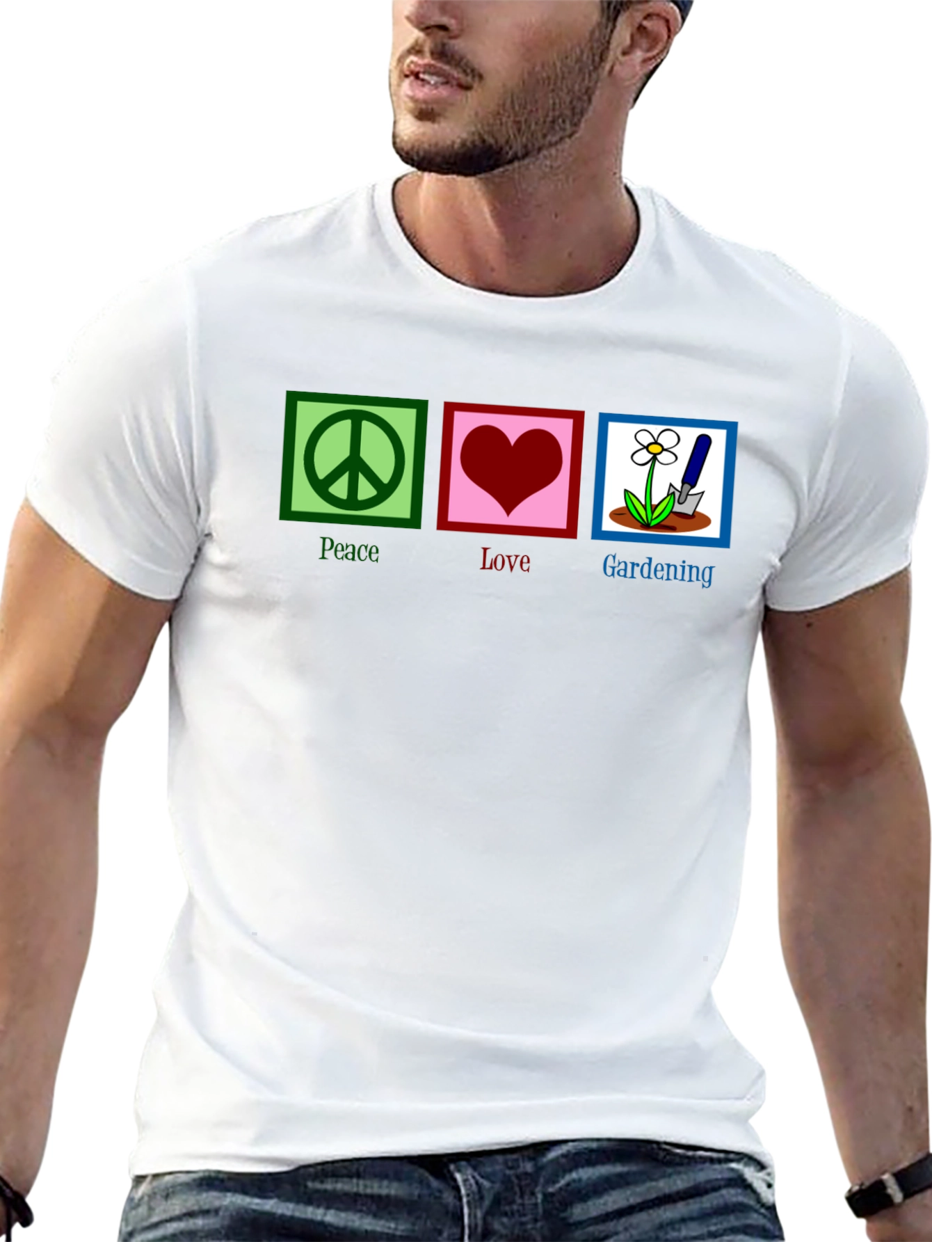 Black Peace, Love, Gardening Graphic T-Shirt view 13